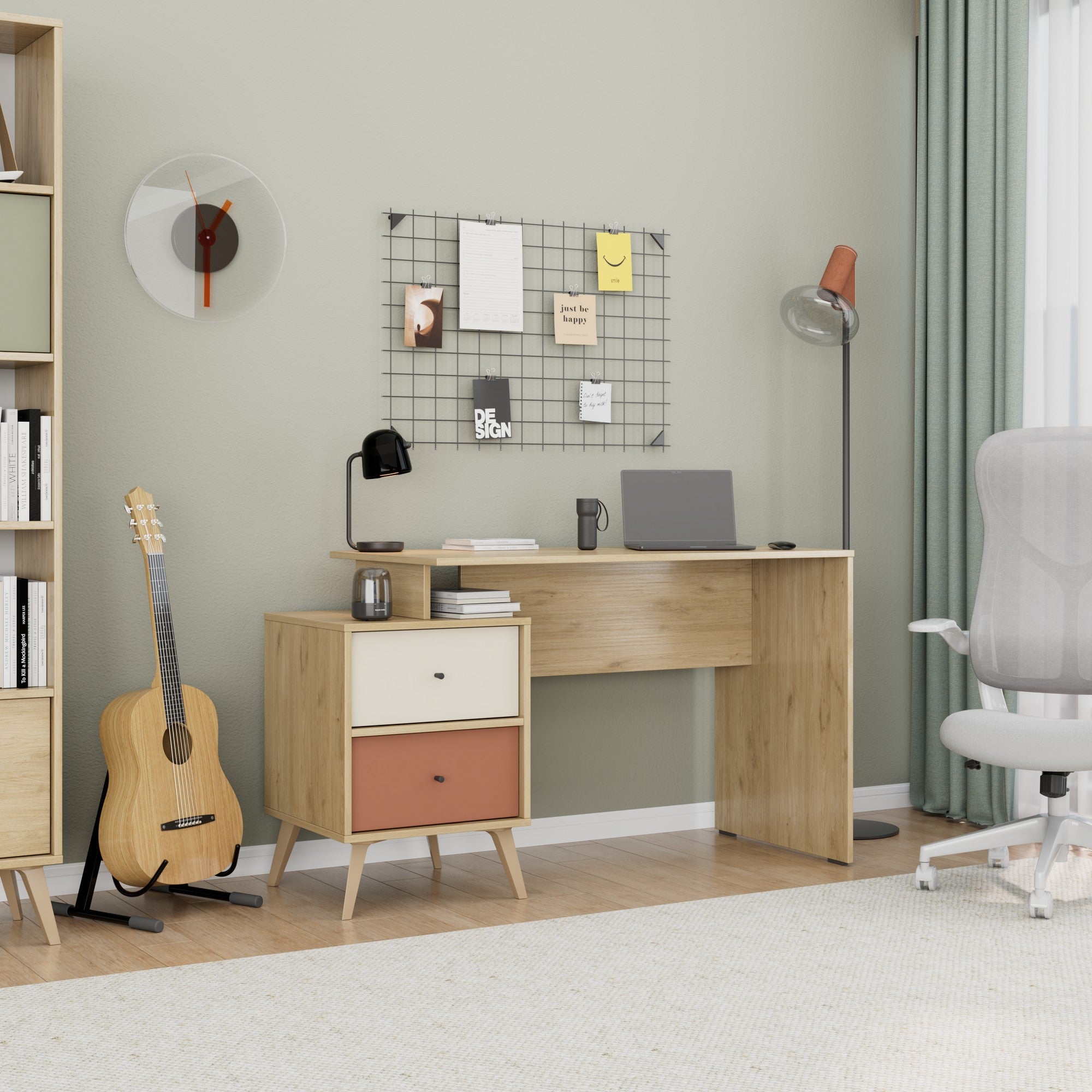 Secretária de Estudo – 110 cm x 75 cm x 44 cm – Multicolorido – Painéis de partículas revestidos a melamina