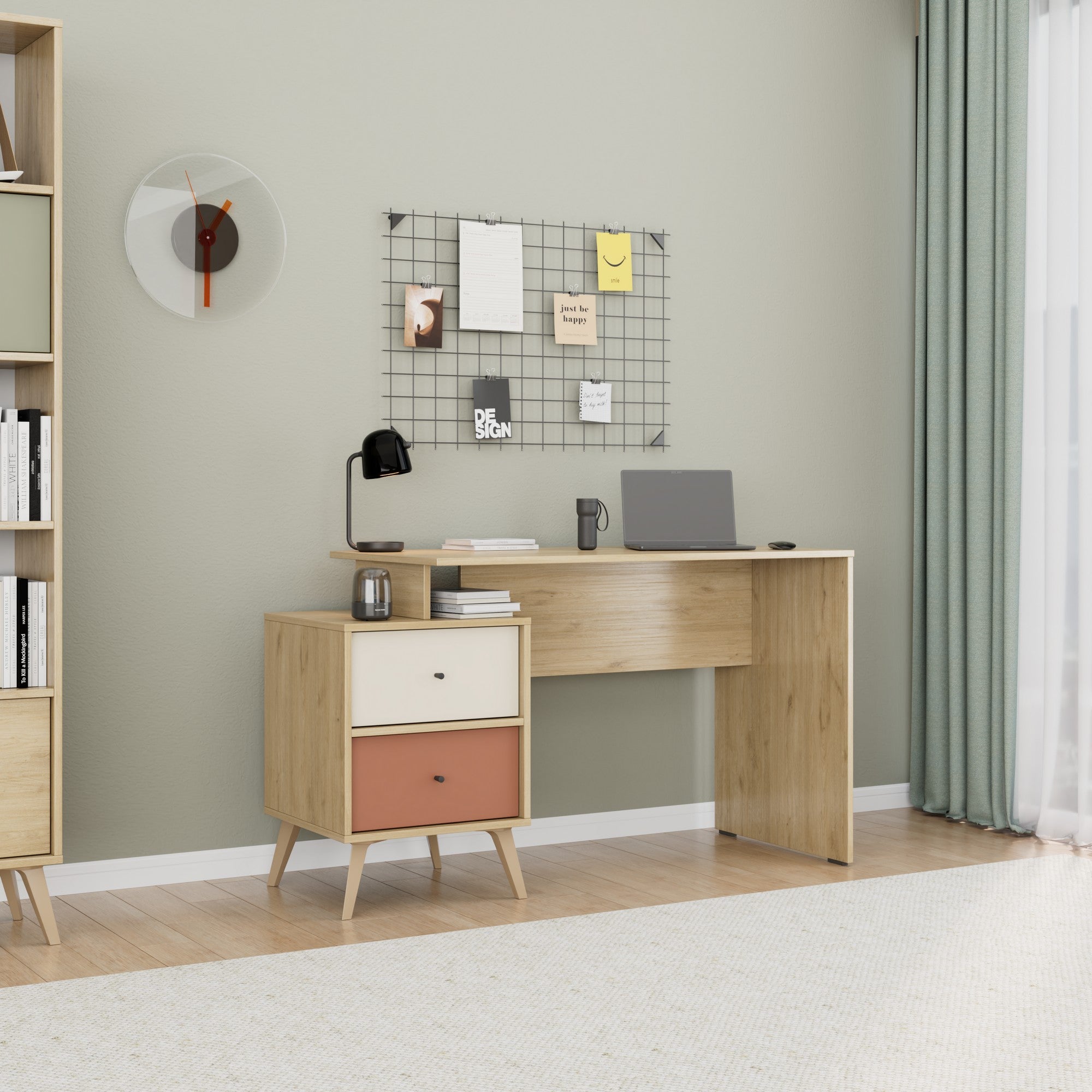 Secretária de Estudo – 110 cm x 75 cm x 44 cm – Multicolorido – Painéis de partículas revestidos a melamina