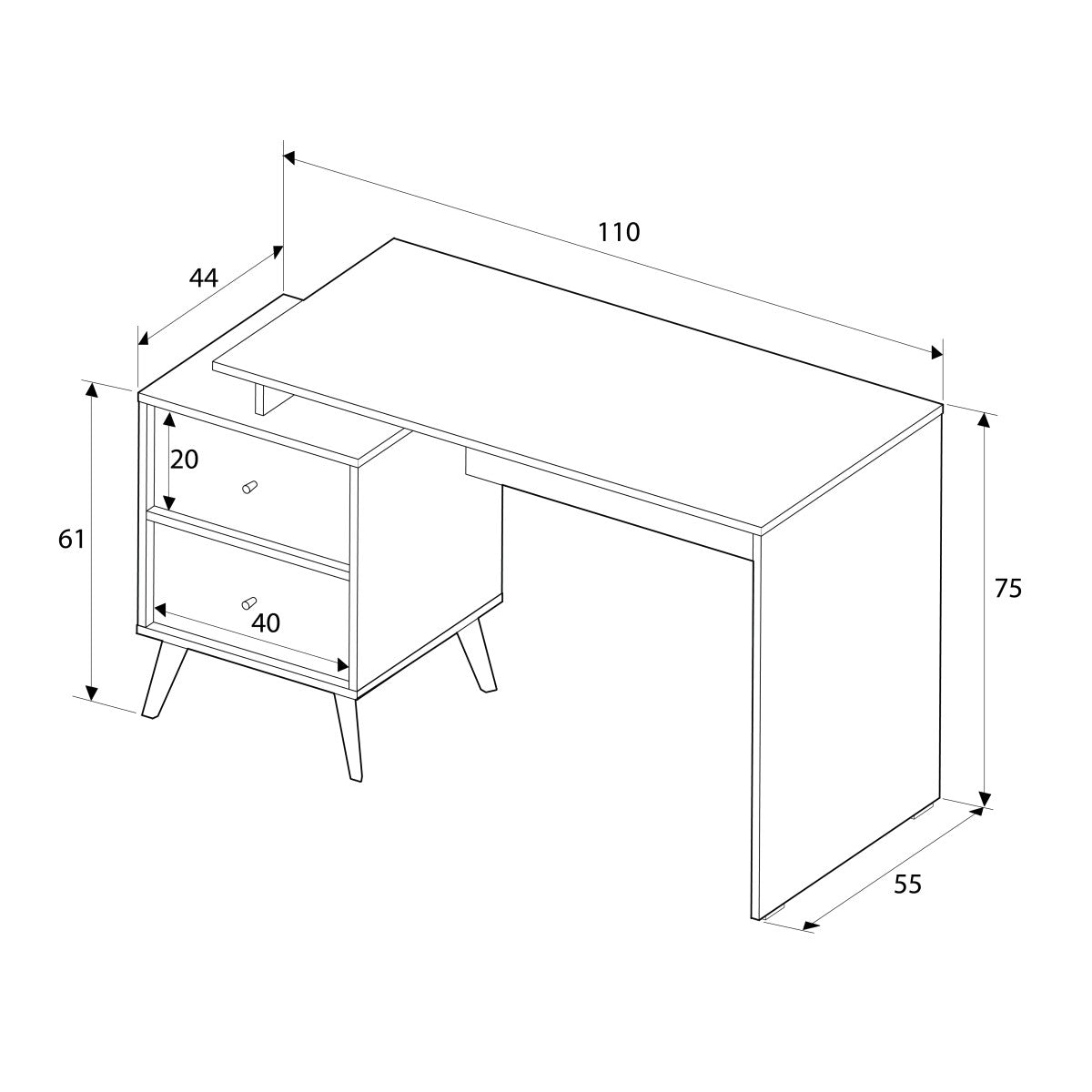 Secretária de Estudo – 110 cm x 75 cm x 44 cm – Multicolorido – Painéis de partículas revestidos a melamina