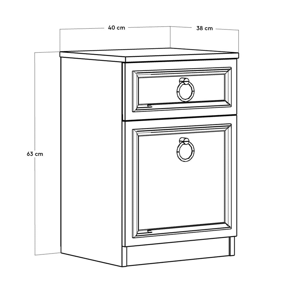 Mesa de cabeceira – 40cm x 63cm x 38cm – Branco – Painéis de partículas revestidos a melamina