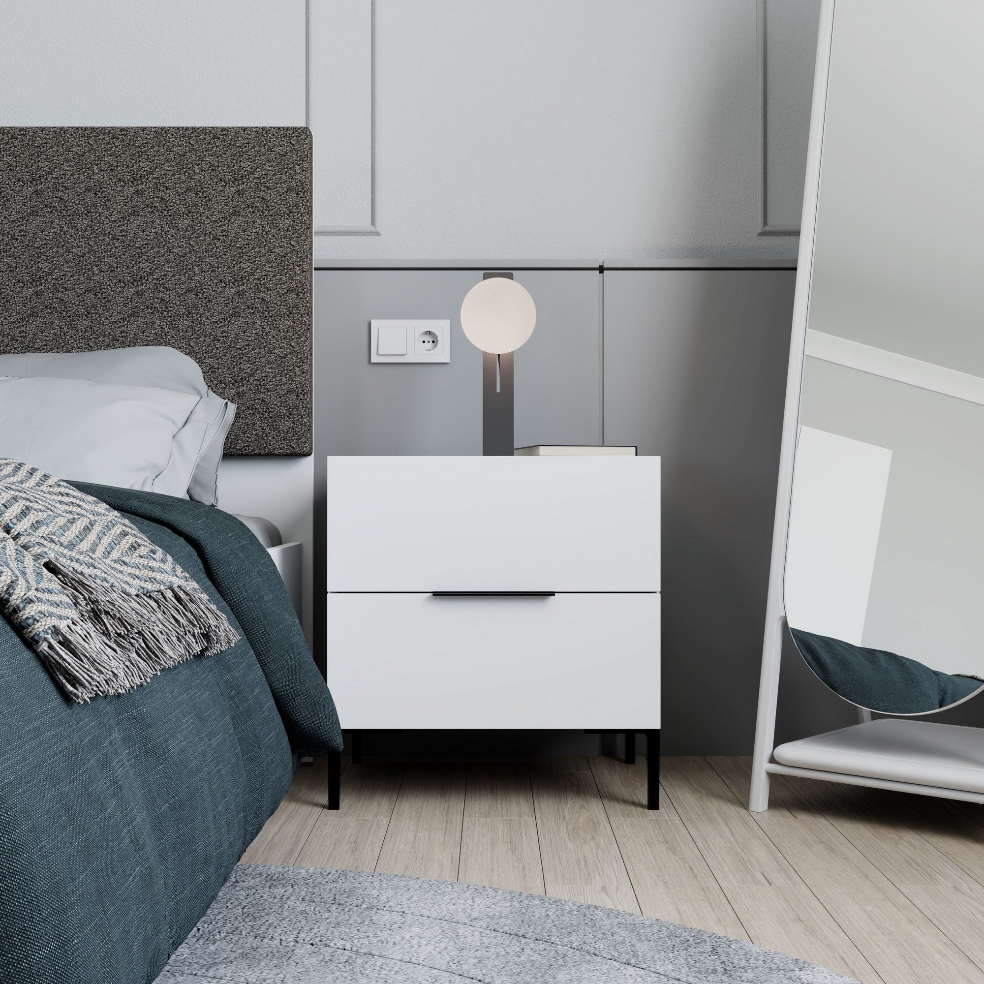 Mesa de cabeceira – 55cm x 59cm x 44cm – Branco – Painel de partículas