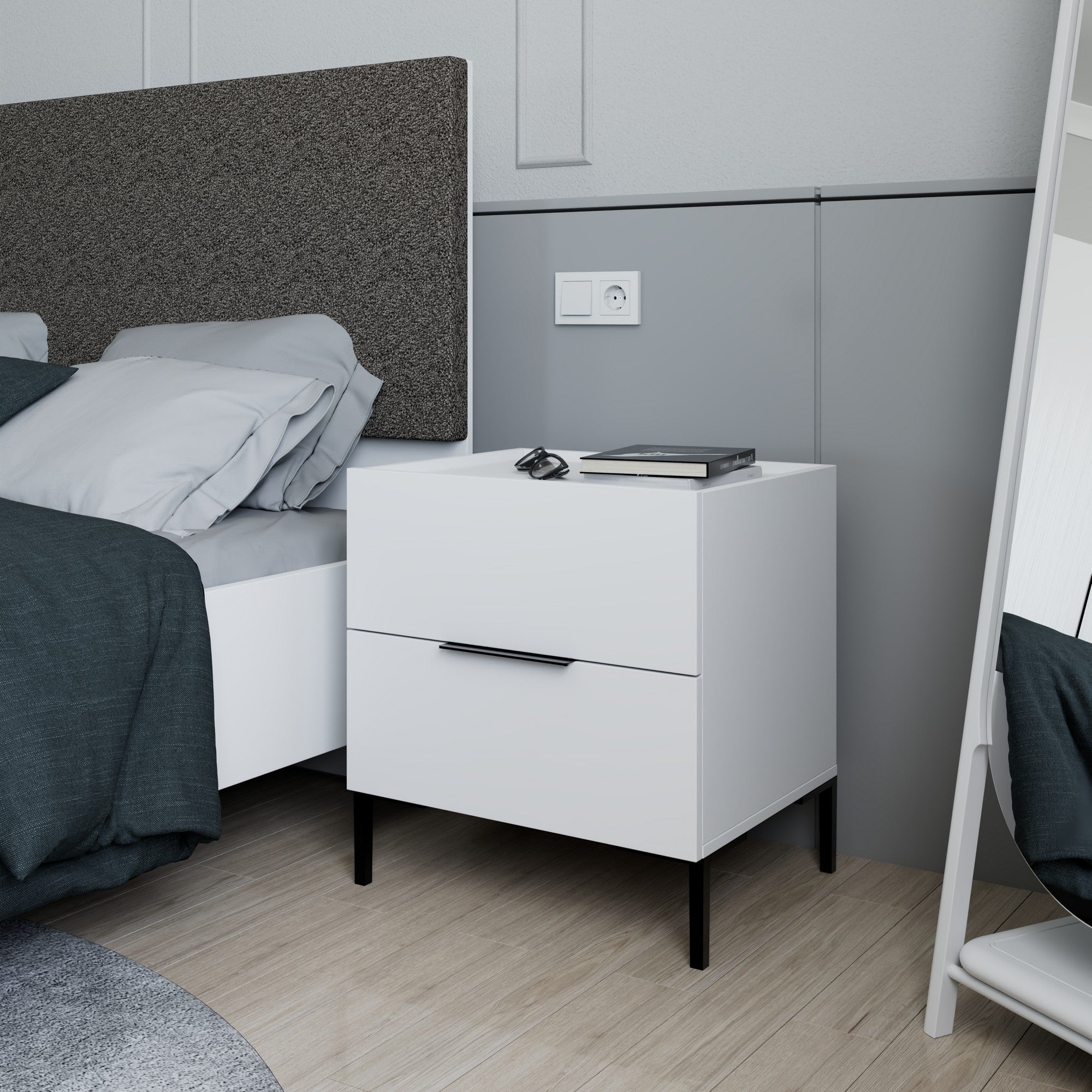 Mesa de cabeceira – 55cm x 59cm x 44cm – Branco – Painel de partículas