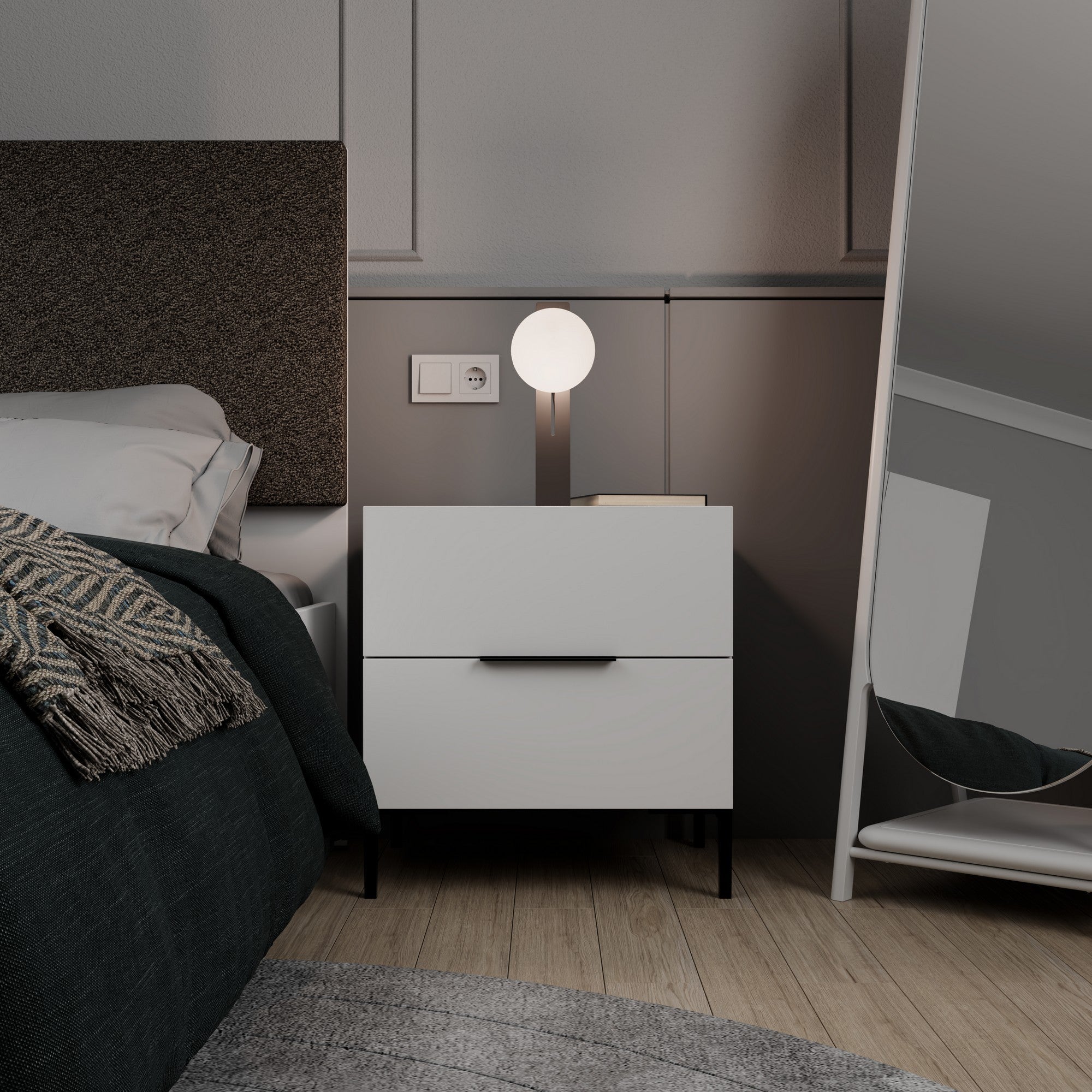 Mesa de cabeceira – 55cm x 59cm x 44cm – Branco – Painel de partículas
