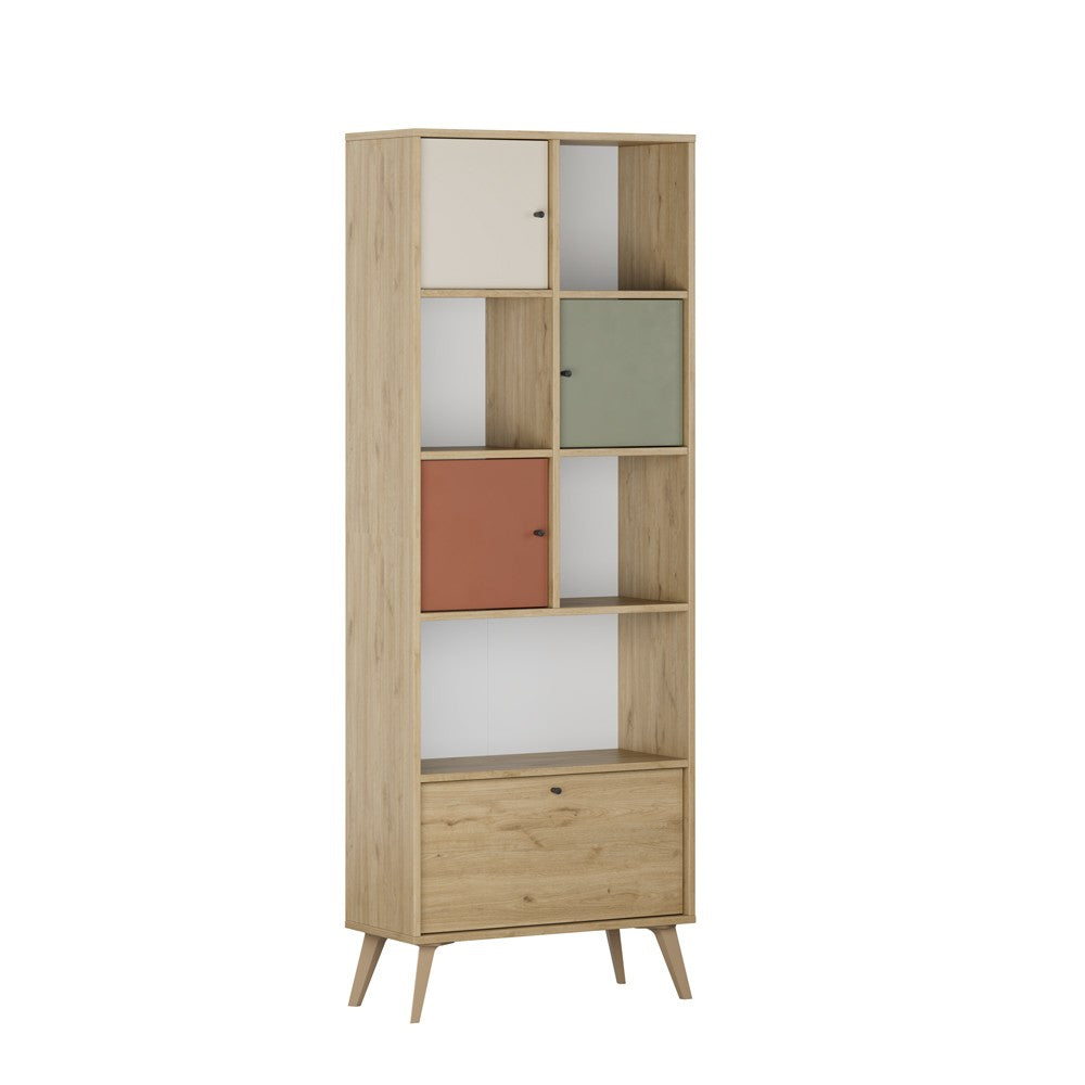 Estante de livros – 67 cm x 180 cm x 30 cm – Multicolorido – Painel de partículas revestido a melamina