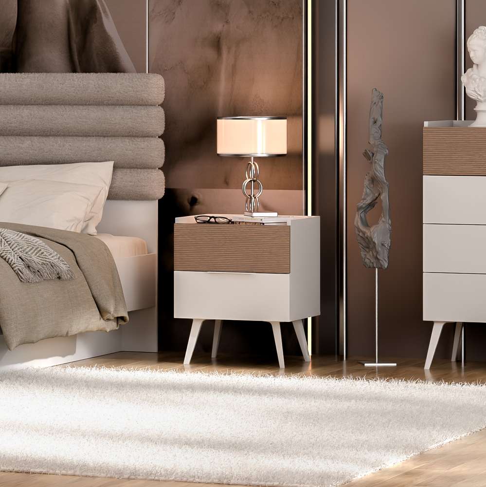 Mesa de Cabeceira Mink com 2 Gavetas e Prateleiras - Fixação na Parede Incluída