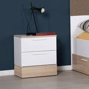 Mesa de Cabeceira em Carvalho e Branco - 45cm Largura, Design Moderno com Revestimento Melamínico Resistente