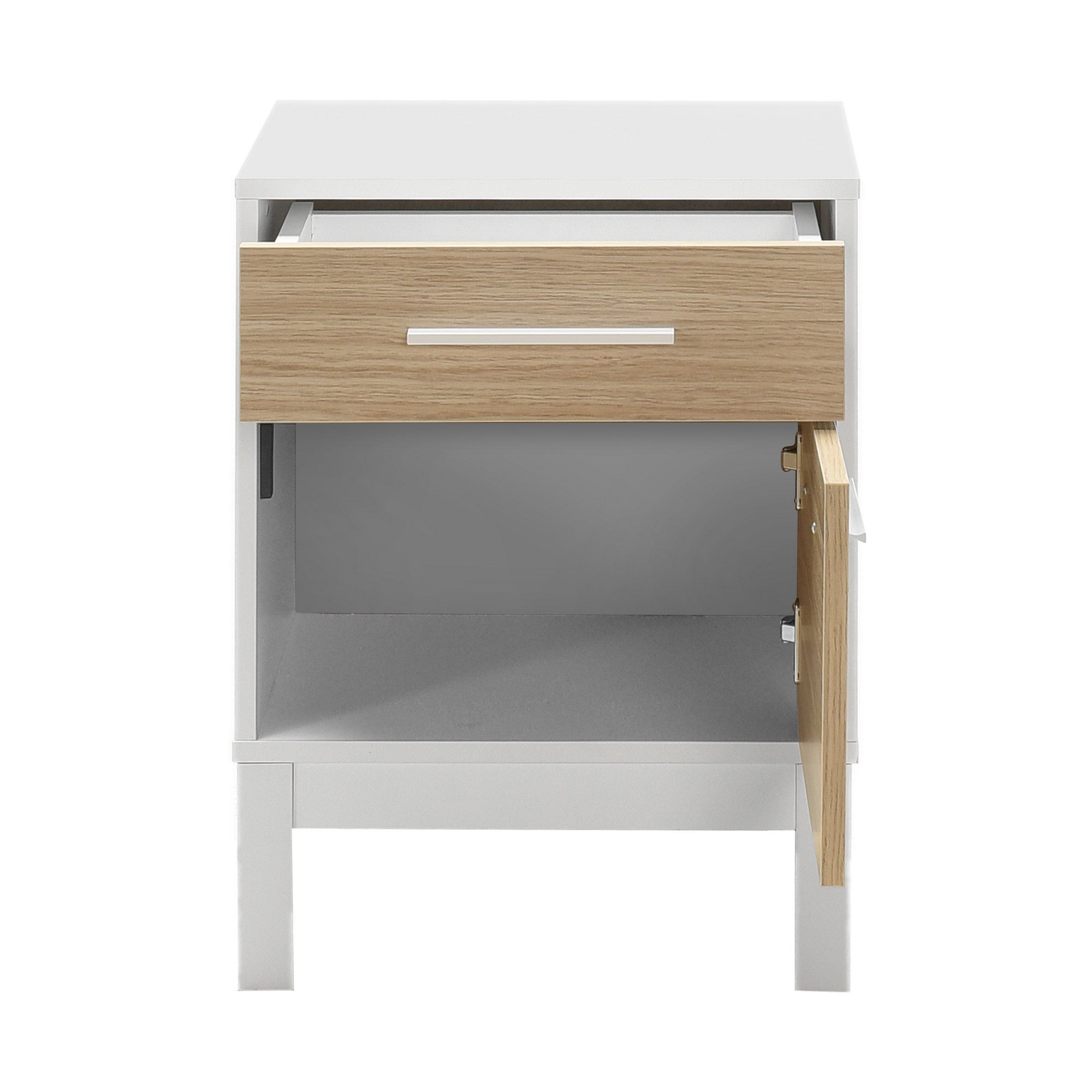 Mesa de cabeceira – 45 cm x 60 cm x 45 cm – Carvalho e Branco – Painel de partículas