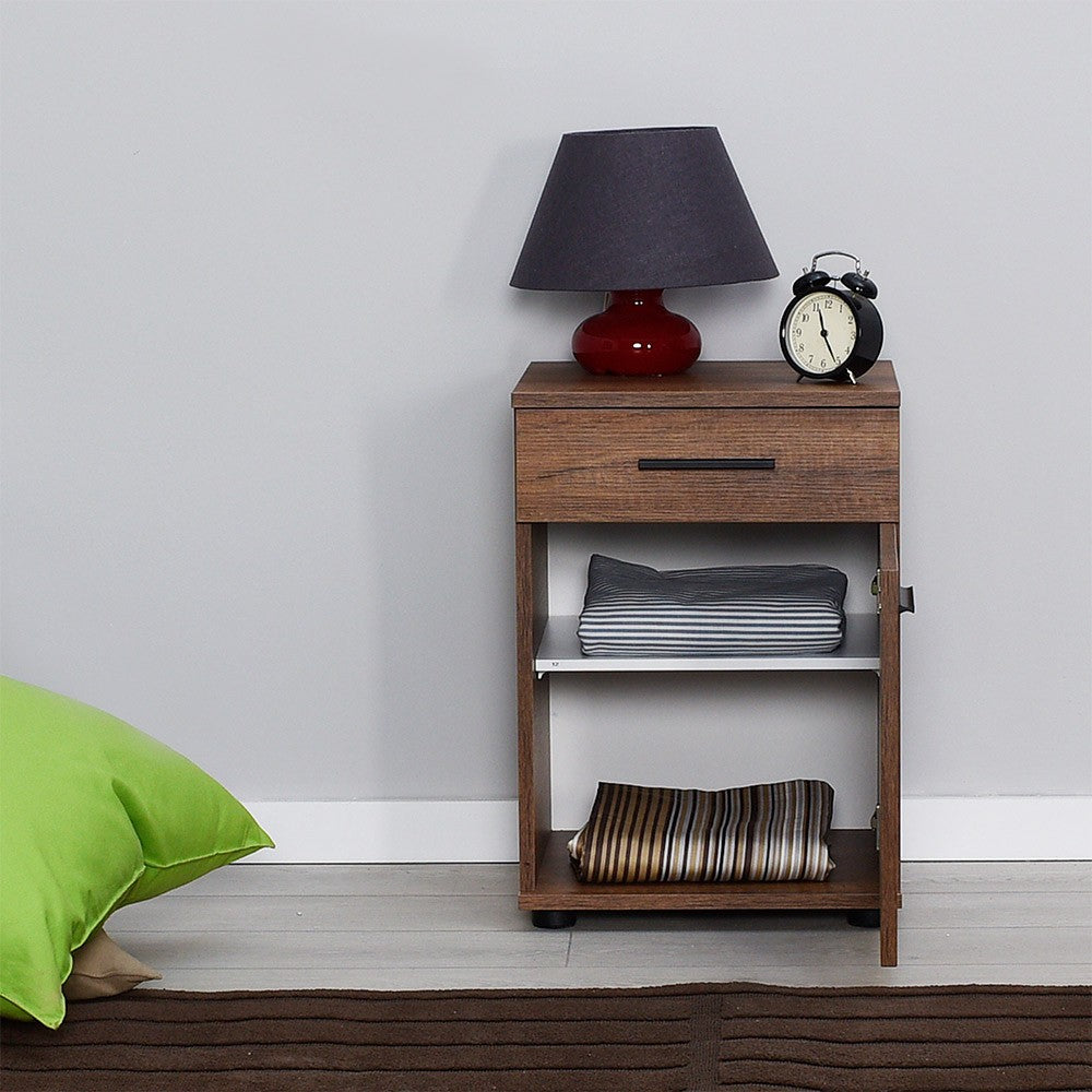 Mesa de cabeceira – 40cm x 57cm x 39cm – Oslo e Nogueira – Painéis de partículas revestidos a melamina