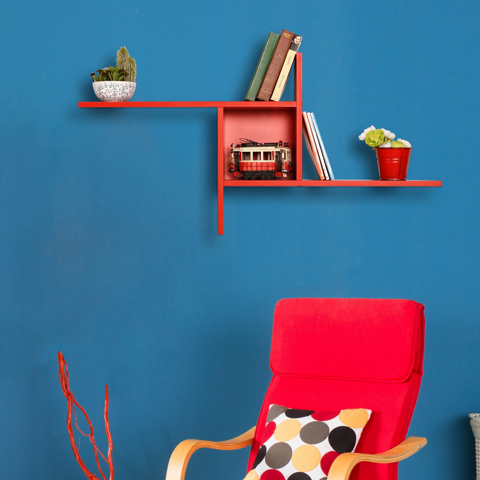 Prateleira de Parede – 100cm x 50cm x 18cm – Vermelho – Painéis de partículas revestidos a melamina