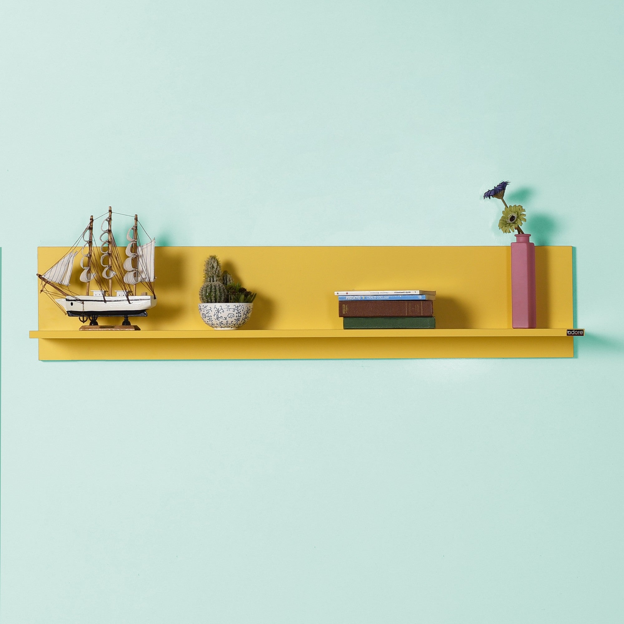 Prateleira de parede – 120 cm x 25 cm x 20 cm – Amarelo – Painel de partículas revestido a melamina