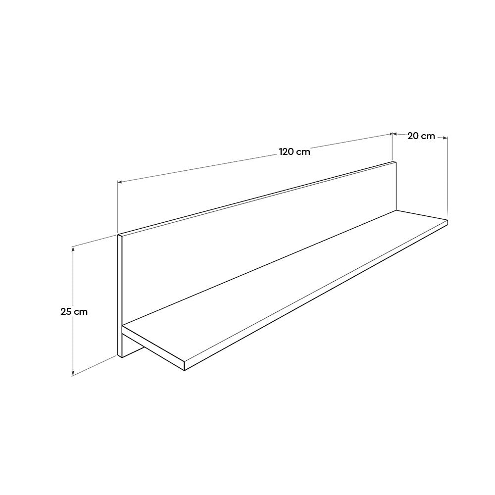 Prateleira de parede – 120 cm x 25 cm x 20 cm – Nogueira clara – Painéis de partículas revestidos a melamina