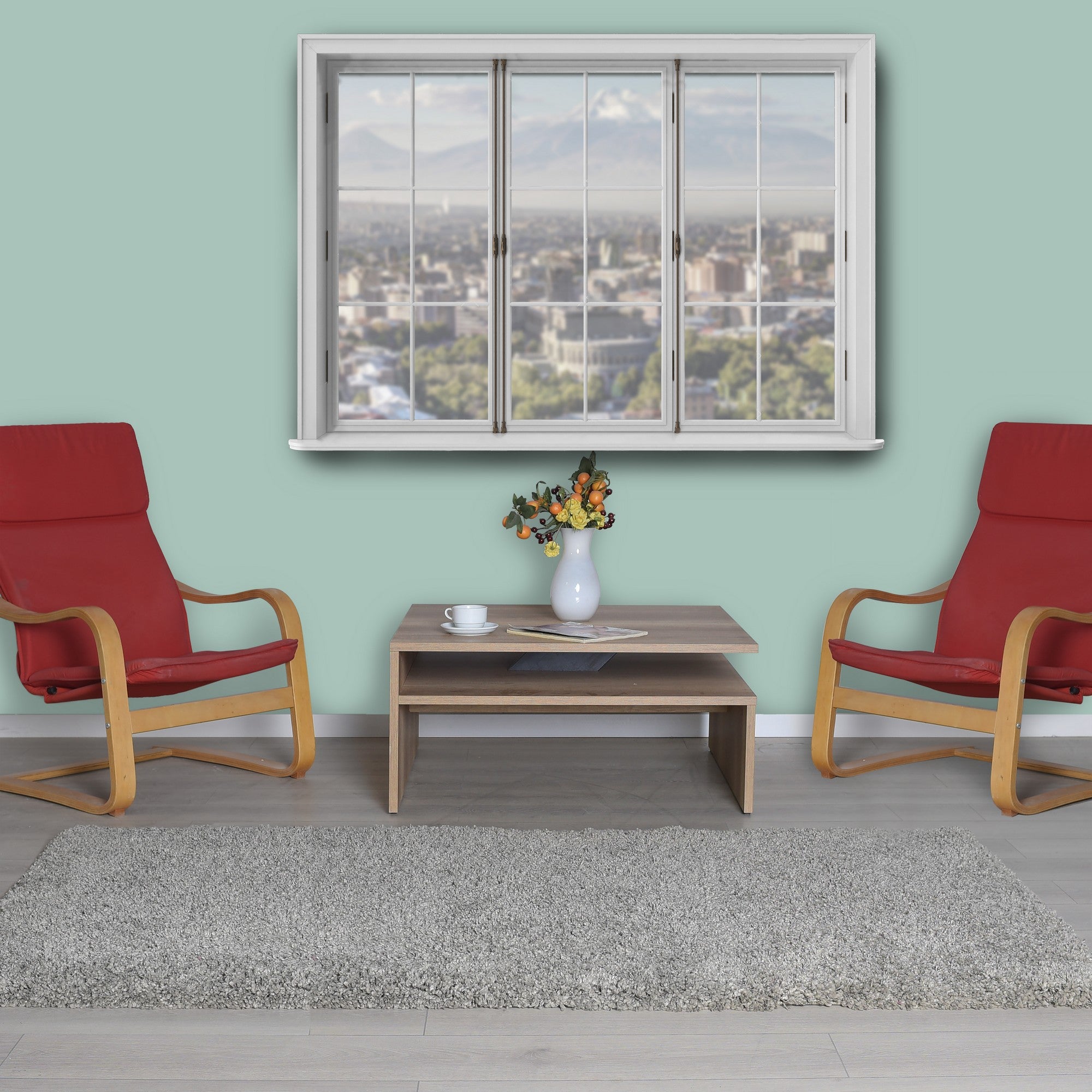 Mesa de Centro – 90 cm x 42 cm x 90 cm – Nogueira clara – Painel de partículas revestido a melamina