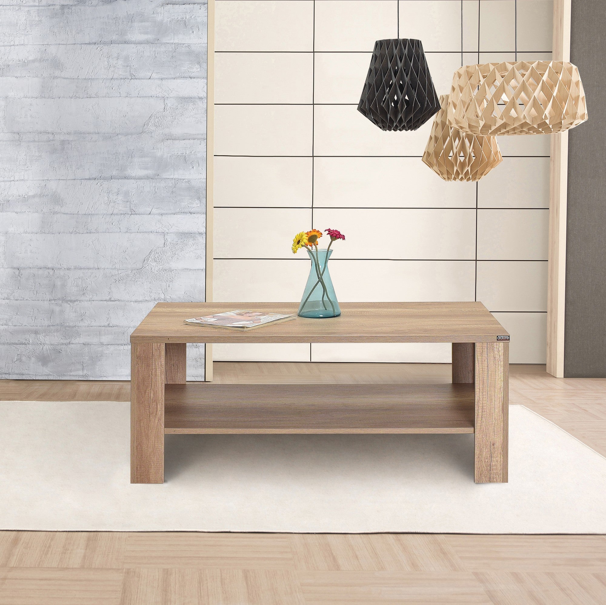 Mesa de Centro – 110 cm x 42 cm x 65 cm – Nogueira clara – Painel de partículas revestido a melamina