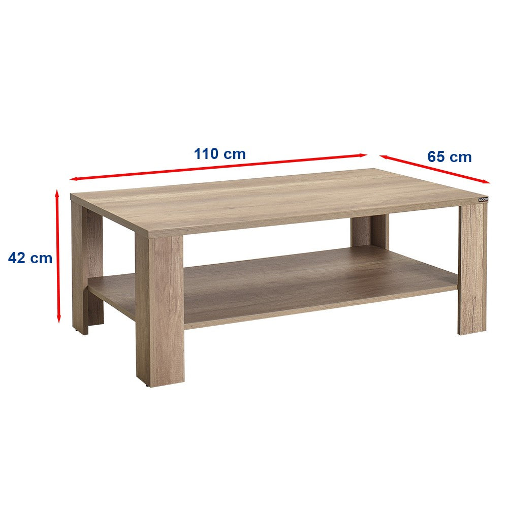Mesa de Centro – 110 cm x 42 cm x 65 cm – Nogueira clara – Painel de partículas revestido a melamina