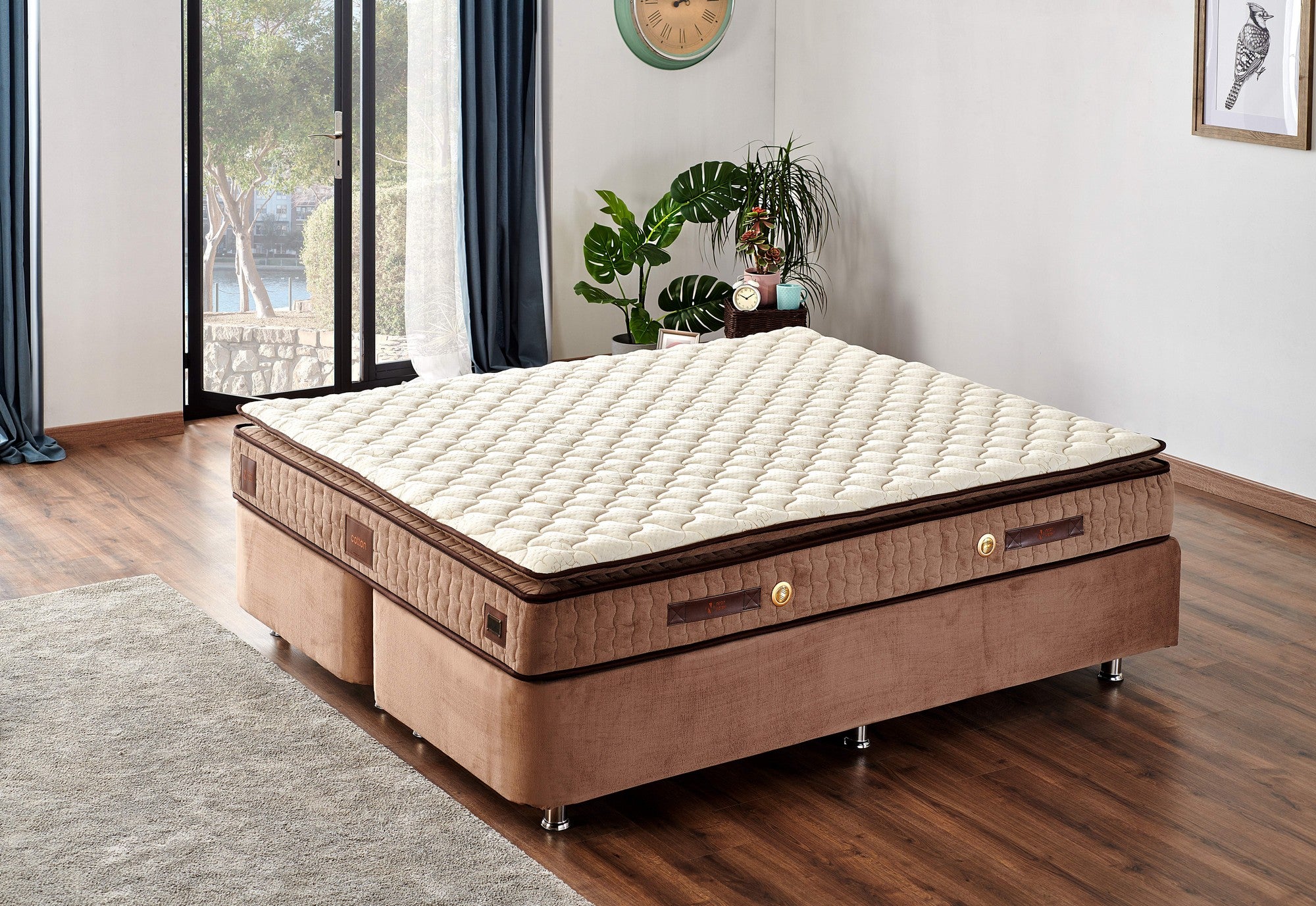 Colchão ortopédico, 140 x 190 cm, ultra firme com capa de malha 100% algodão, sistema de molas múltiplas, espuma macia para acolchoamento, qualidade hoteleira, branco e marrom