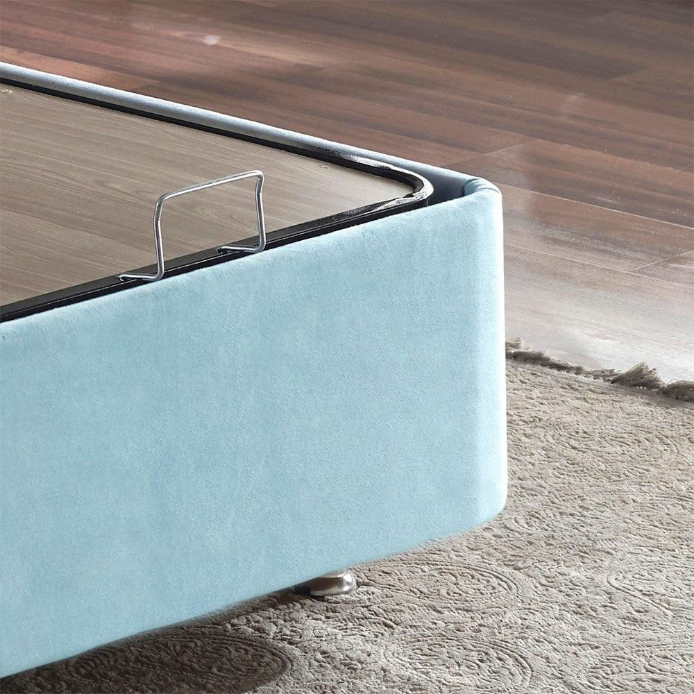Base de cama de solteiro azul claro, 120 x 200 cm | Design ortopédico completo, perfil de aço 20 x 30 cm, bordas de MDF, 6 pernas, altura 38 cm | Confortável e durável