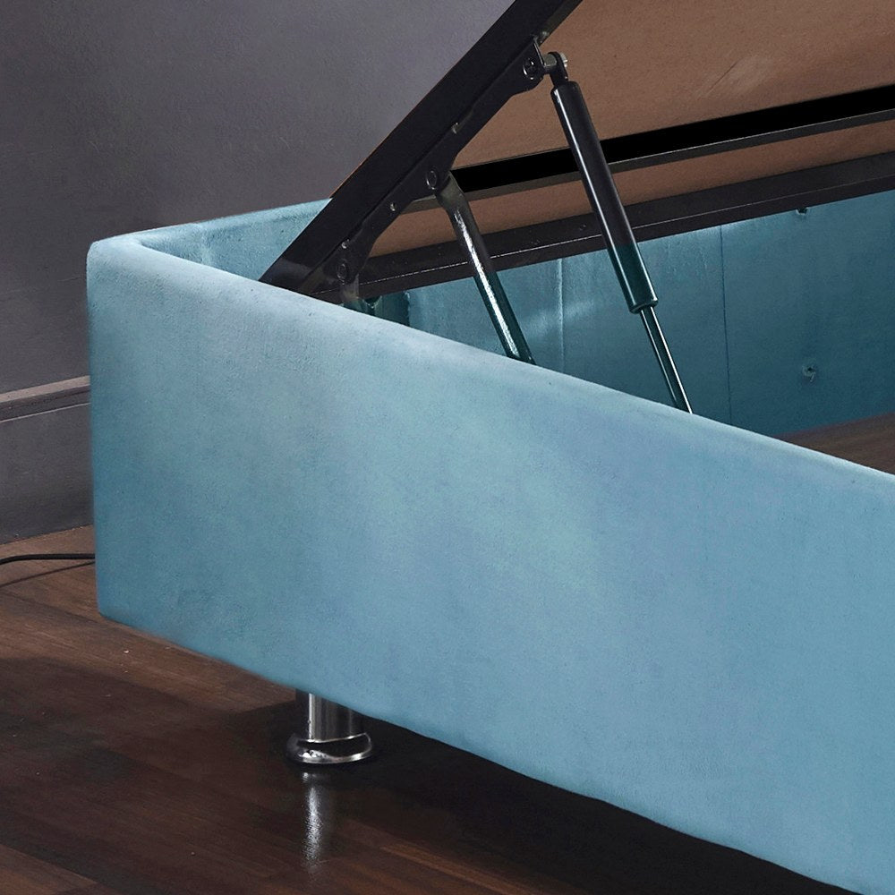Base de cama de solteiro azul claro, 100 x 200 cm | Design ortopédico completo, perfil de aço 20 x 30 cm, bordas de MDF, 6 pernas, altura 38 cm | Confortável e durável