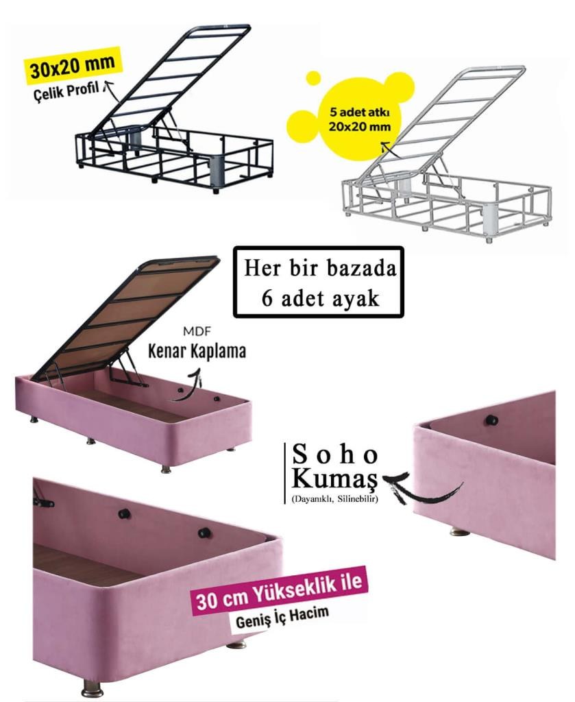 Base de cama de solteiro, rosa, 120 x 200 cm | Design ortopédico completo, perfil de aço 20 x 30 cm, bordas de MDF, 6 pernas (10 cm de altura) | Confortável e elegante