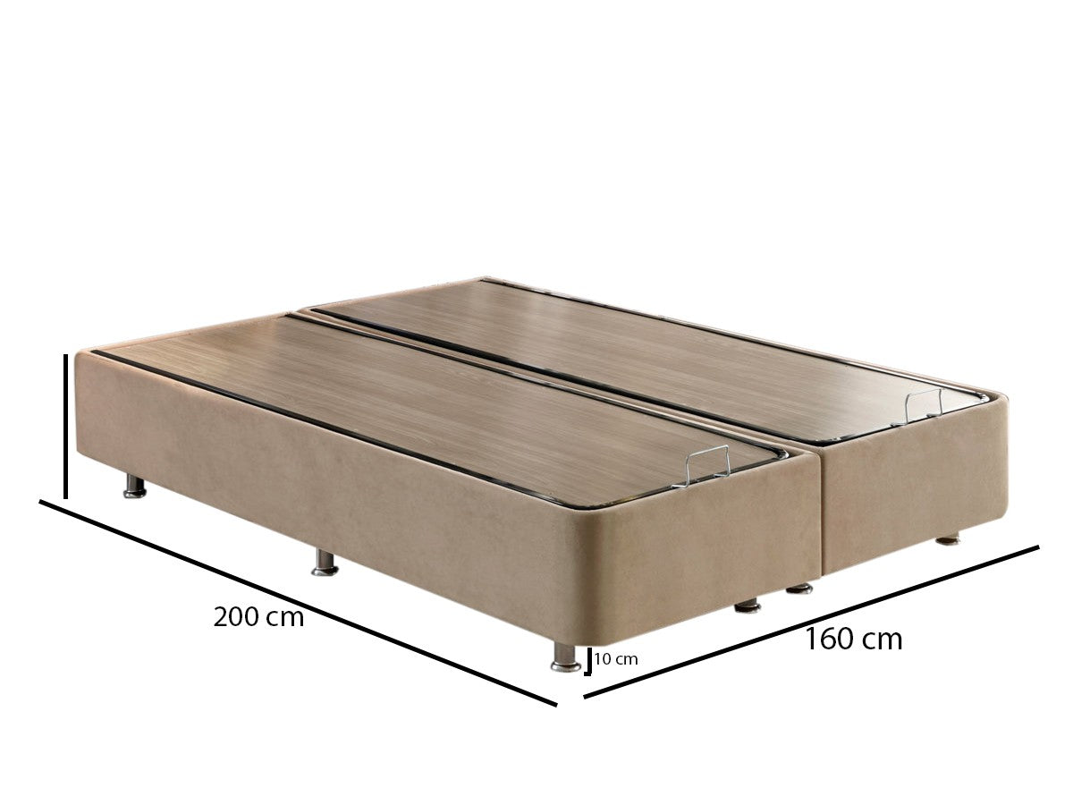 Base de cama de casal resistente com cômoda, marrom claro, 160 x 200 cm | Estrutura de aço, tecido 100% Soho, bordas de MDF, trava de segurança, 6 pés | Design moderno e durável