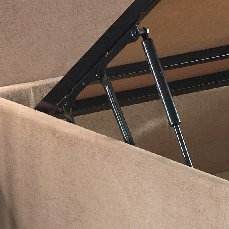 Base e cabeceira de cama de solteiro marrom claro, estrutura de aço, tecido 100% Soho, 100x200 cm, trava de segurança, cômoda incluída | Design elegante e durável para quartos modernos