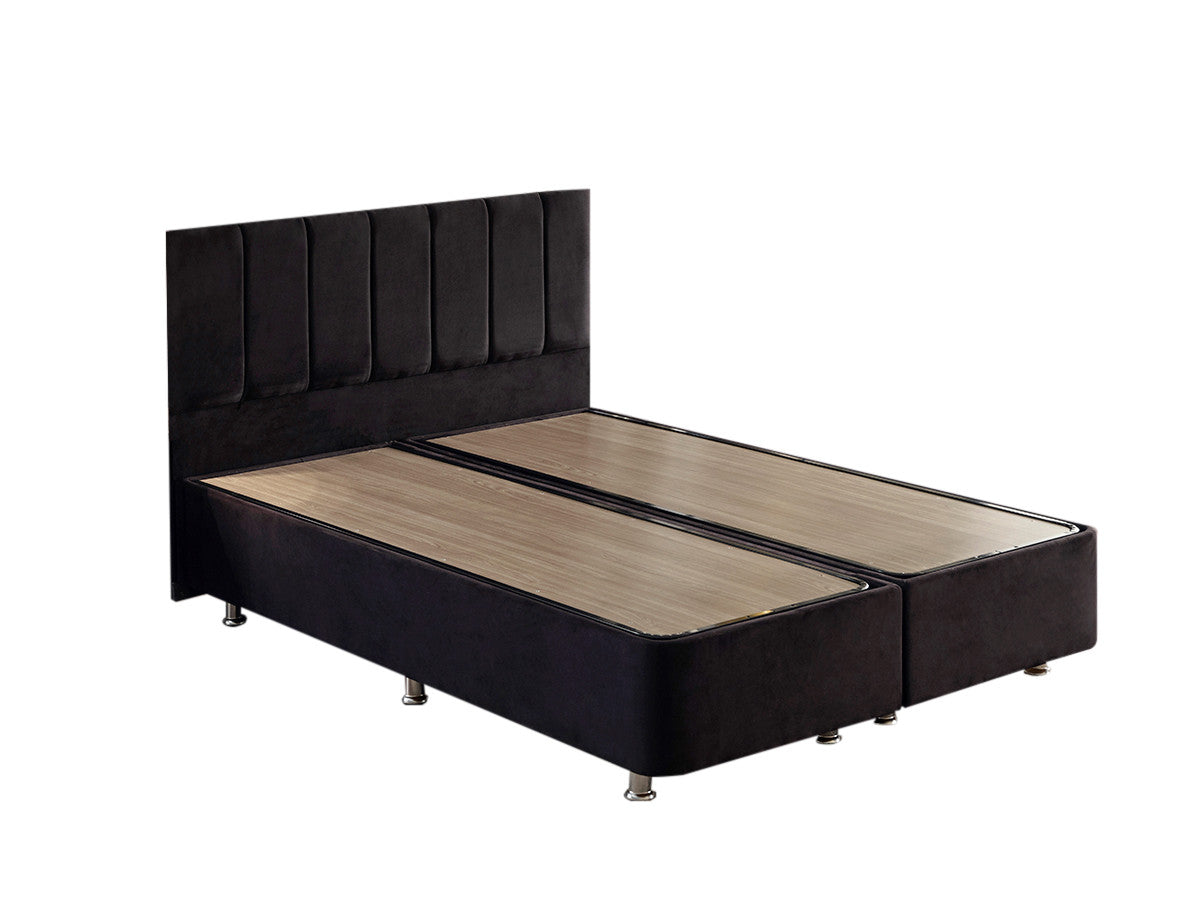 Base e cabeceira de cama de casal elegantes, pretas, 180 x 200 cm | Estrutura de aço durável, tecido 100% Soho, trava de segurança, baú incluído | Design moderno para conforto