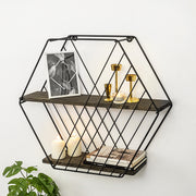 Prateleira de Parede Moderna – 60 cm x 52 cm x 15 cm – Preto e Nogueira Escura – Madeira de Abeto e Metal