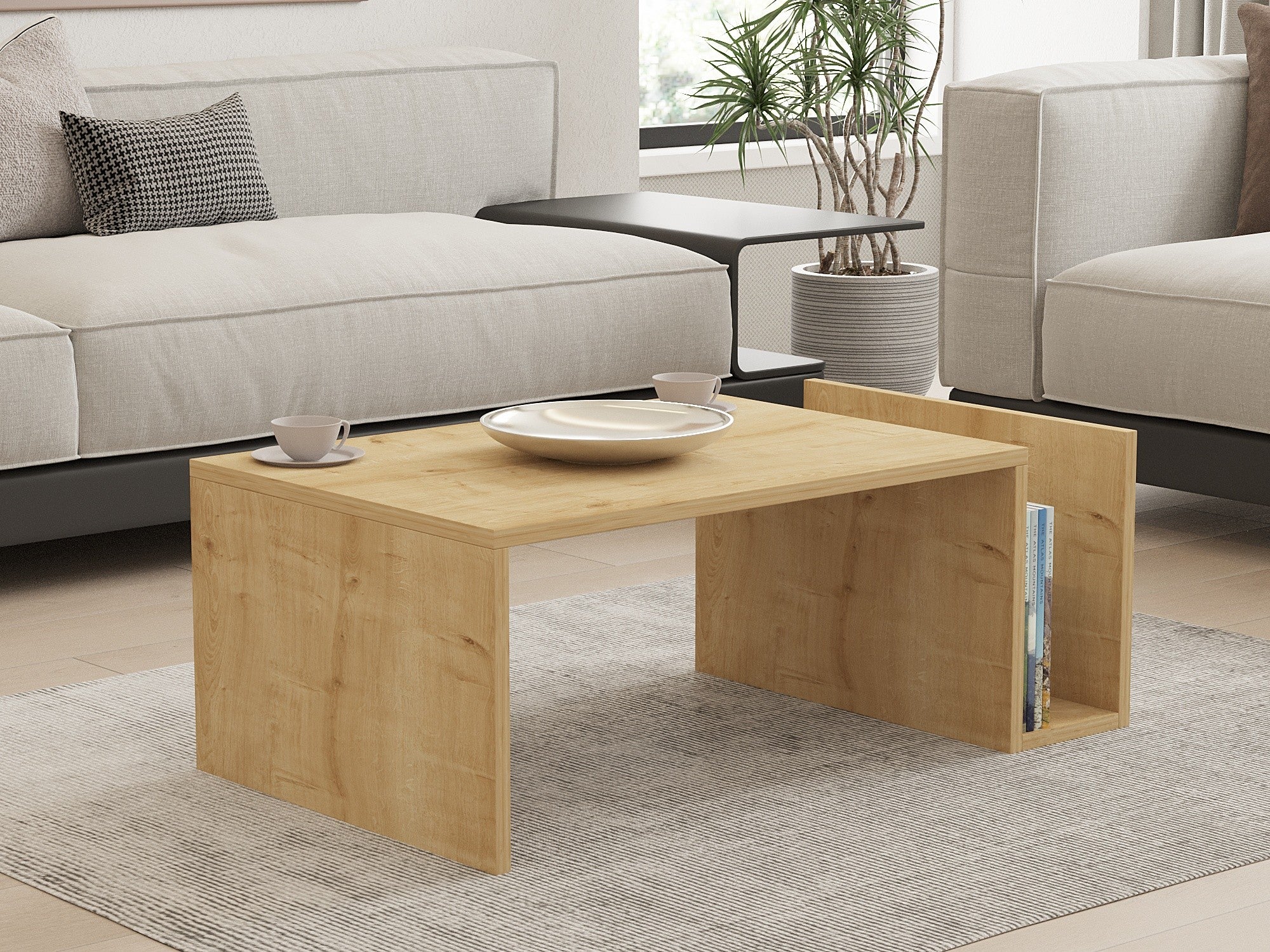 Mesa de Centro Moderna – 86,8 x 32,4 x 50 cm – Carvalho Safira – Painéis de Partículas com Revestimento de Melamina