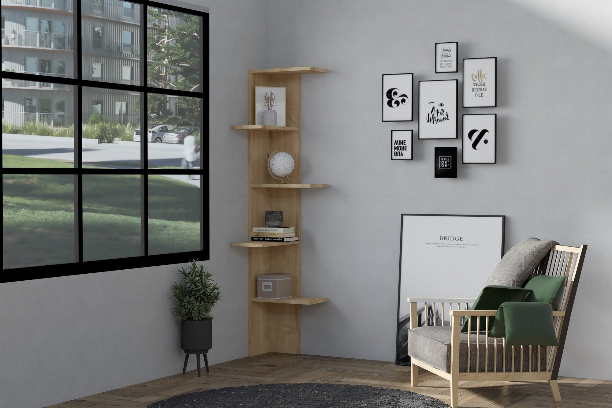 Estante moderna de carvalho – 160 cm A x 40 cm L x 21,4 cm P – carvalho – painel de partículas revestido de melamina