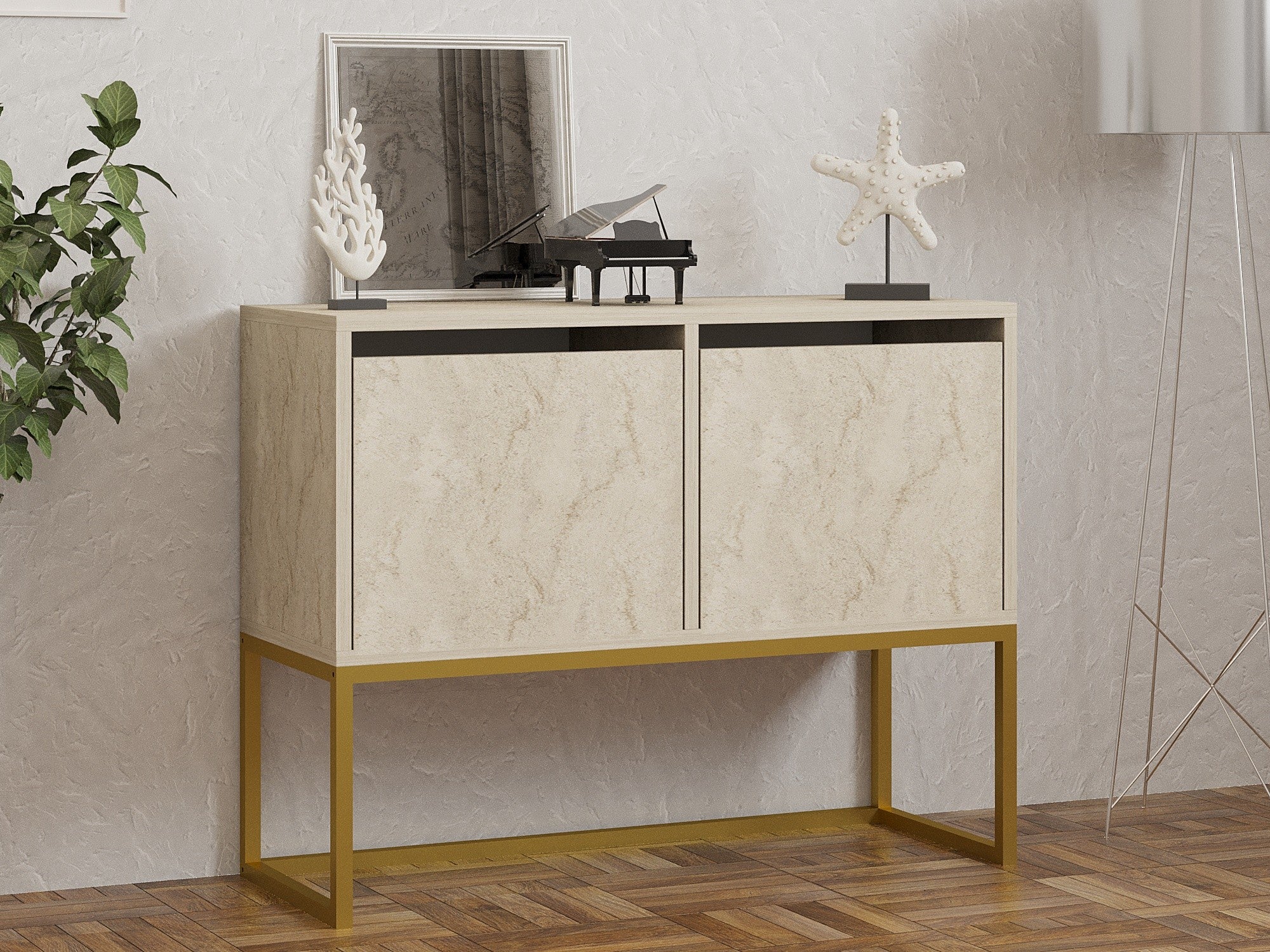 Aparador – 90 x 70 x 34 cm – Travertino – Painel de partículas revestido em melamina
