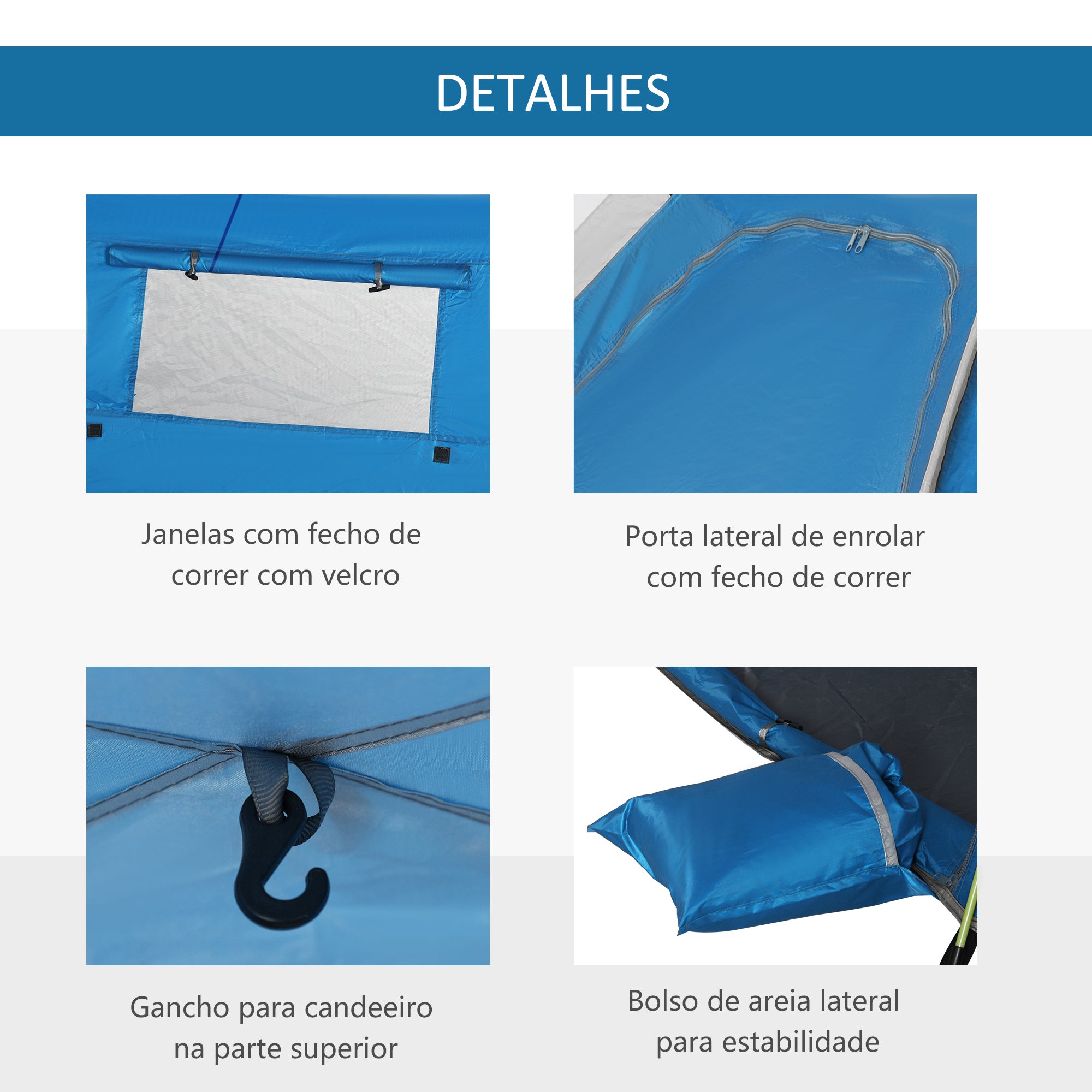 Tenda de Praia Dobrável Pop-up – 220x173x120 cm – Azul – Poliéster