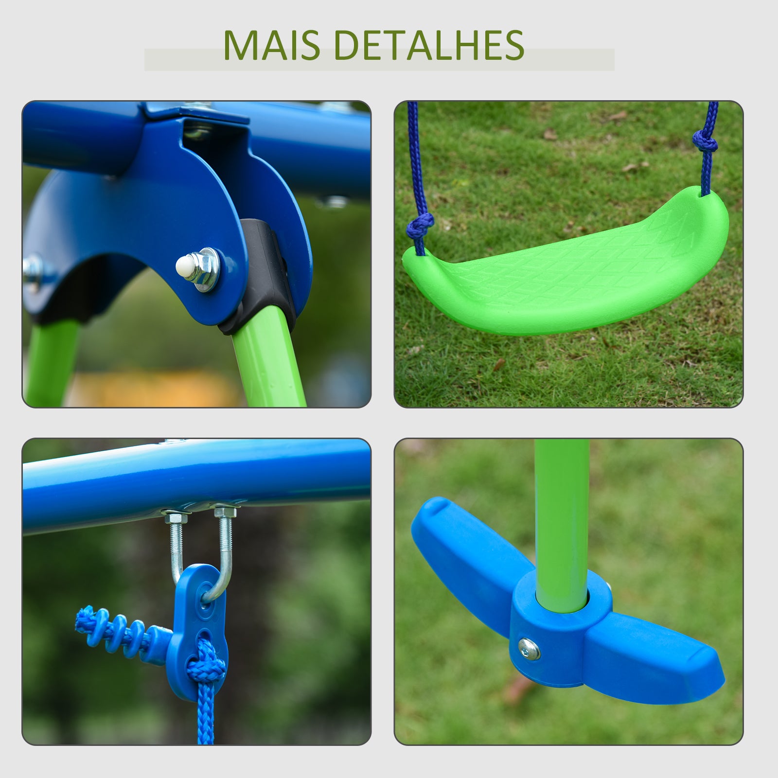 Conjunto de Baloiços de Jardim – 280x140x178 cm – Verde – Metal e PE