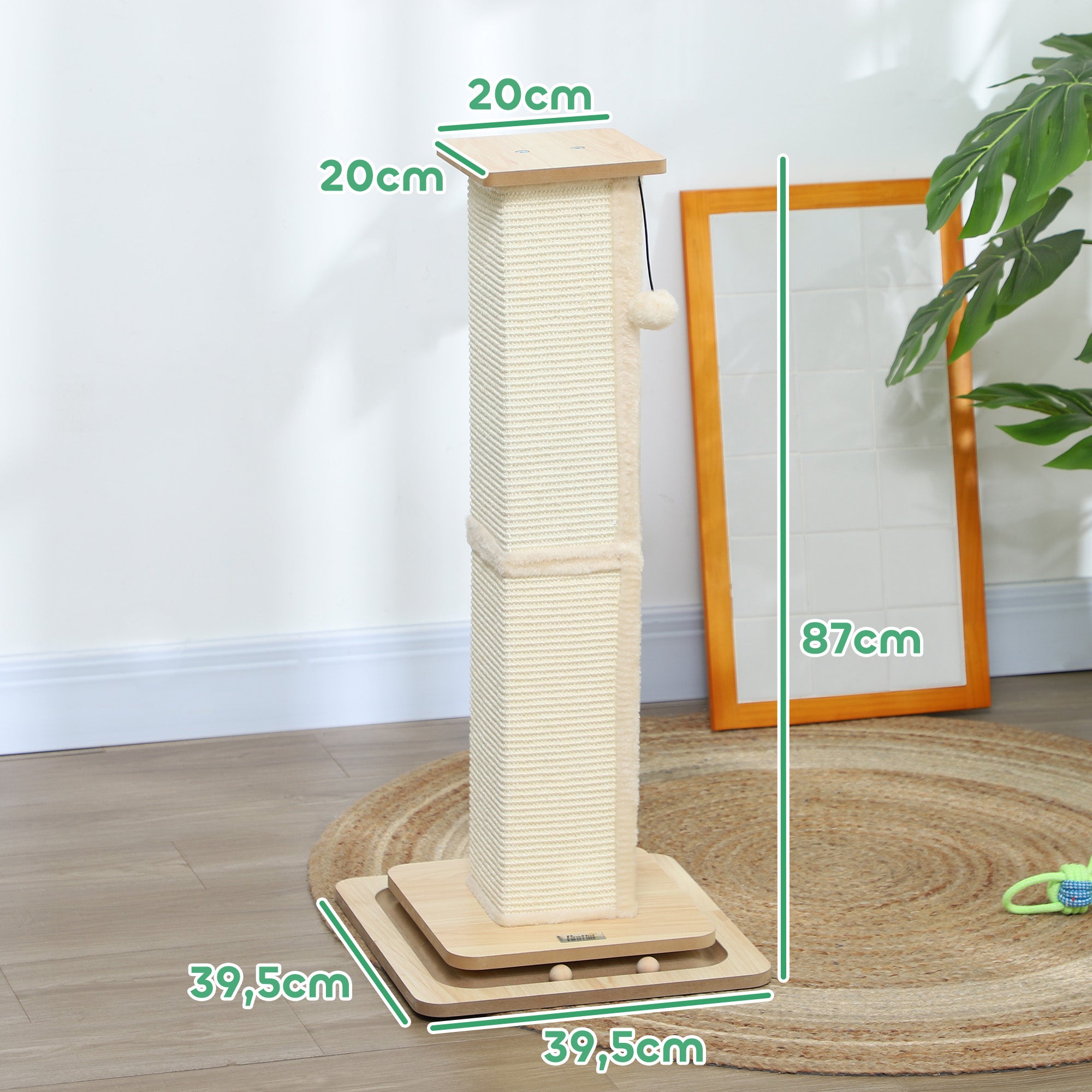 Poste Arranhador para Gatos – 39,5x39,5x87 cm – Bege – MDF e sisal