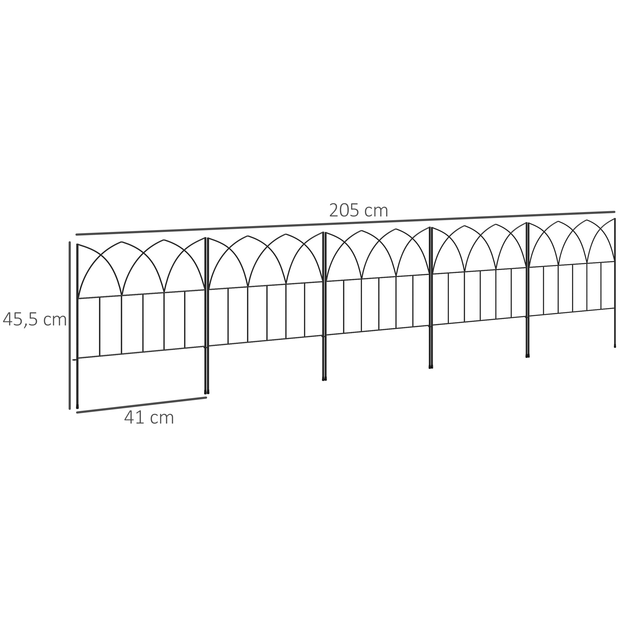 Conjunto de 5 Cercas Decorativas para Jardim 205x45,5 cm Cor Preto