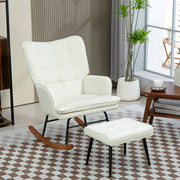 Poltrona Baloiço Relax – 64x89x90 cm – Bege – Linho Sintético, Espuma, Aço e Madeira de Faia
