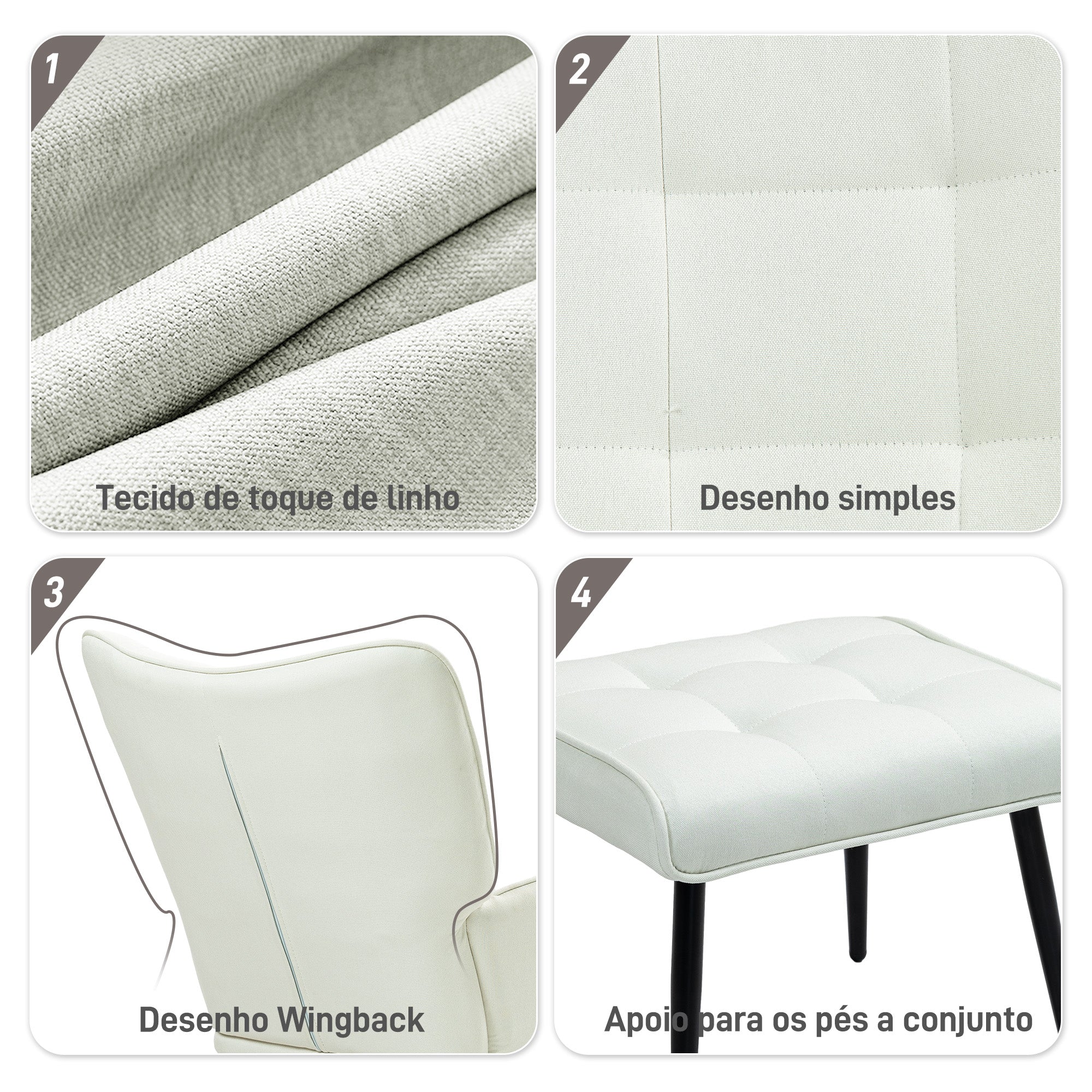 Poltrona Baloiço Relax – 64x89x90 cm – Bege – Linho Sintético, Espuma, Aço e Madeira de Faia