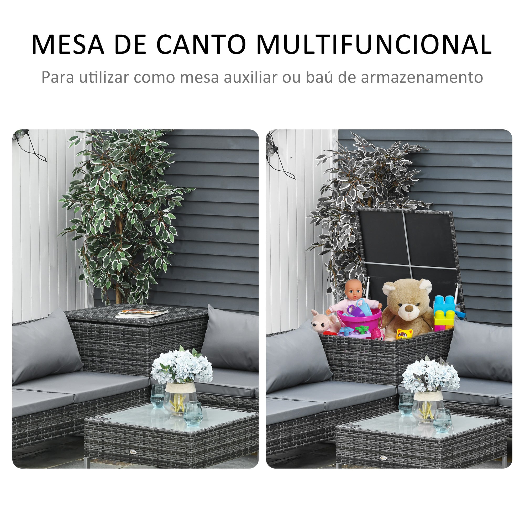 Conjunto de Móveis de Vime para Jardim 132x69x64 cm Cinza e Prata