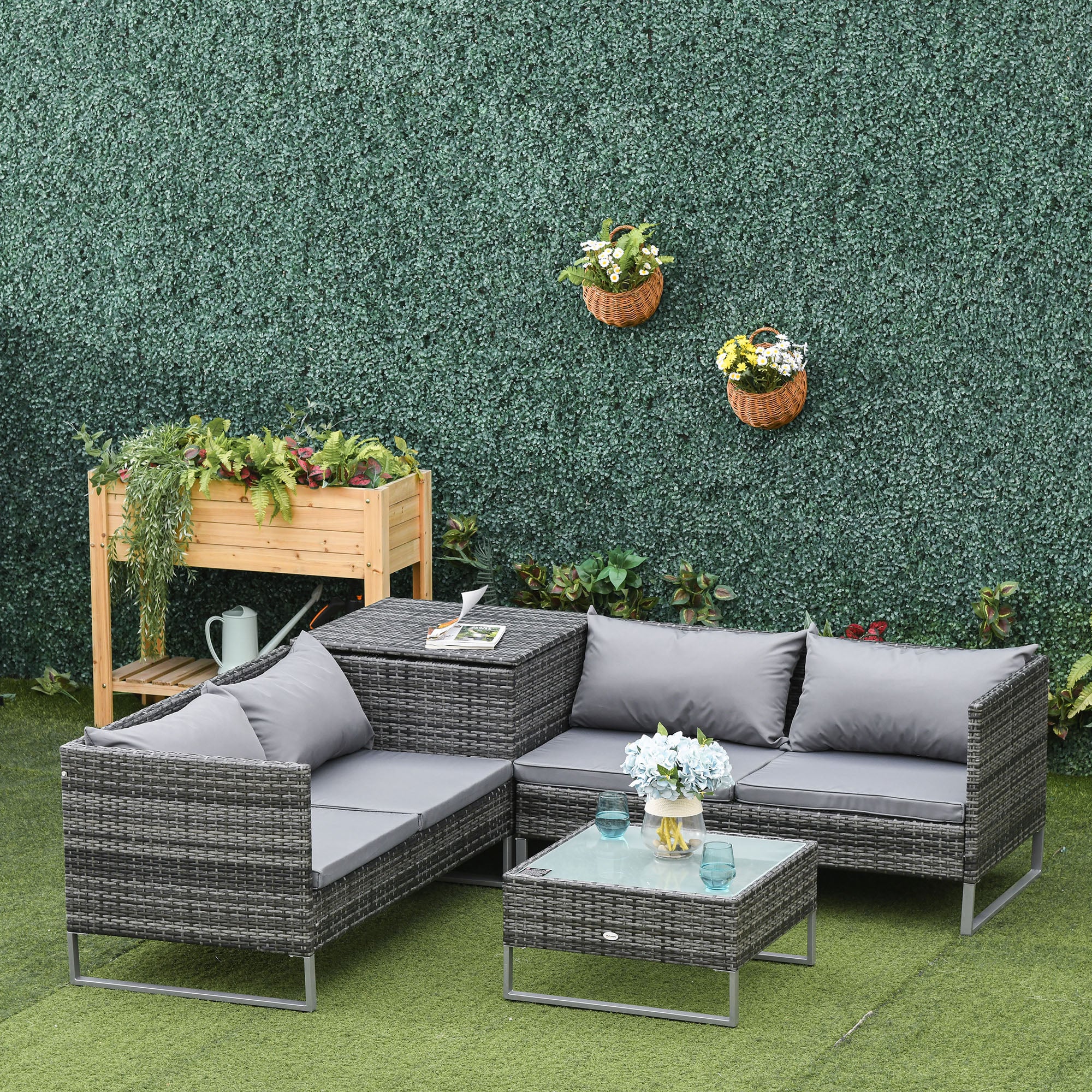 Conjunto de Móveis de Vime para Jardim 132x69x64 cm Cinza e Prata