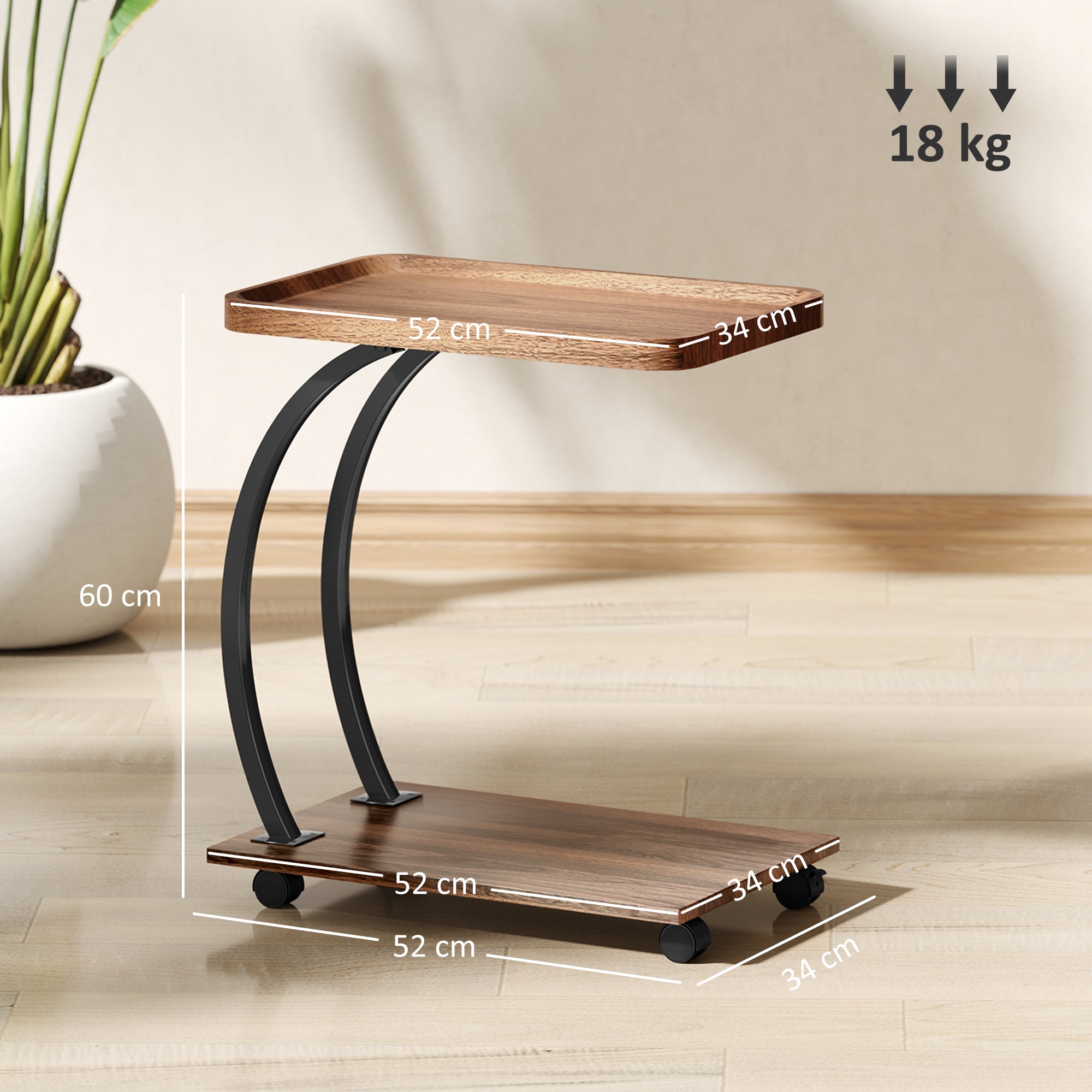 Mesa Auxiliar em Forma de C 52x34x60 cm - Madeira e Preto