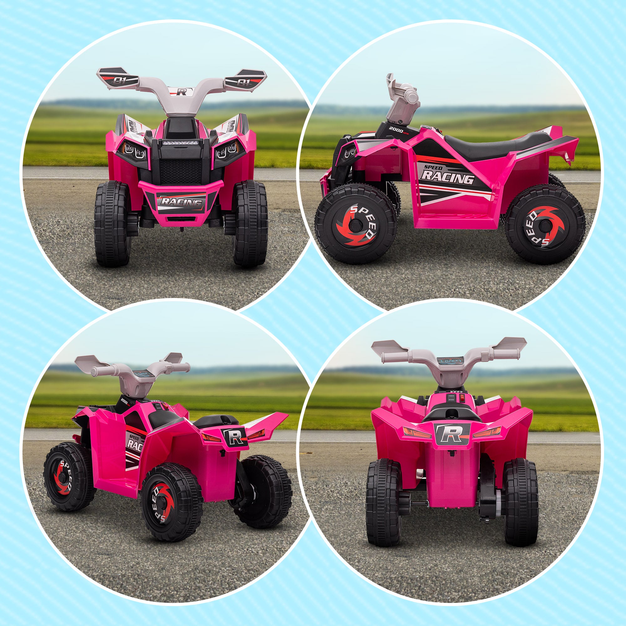 Quadriciclo Elétrico Infantil – 70x41,5x48,5 cm – Rosa – Polipropileno e Metal