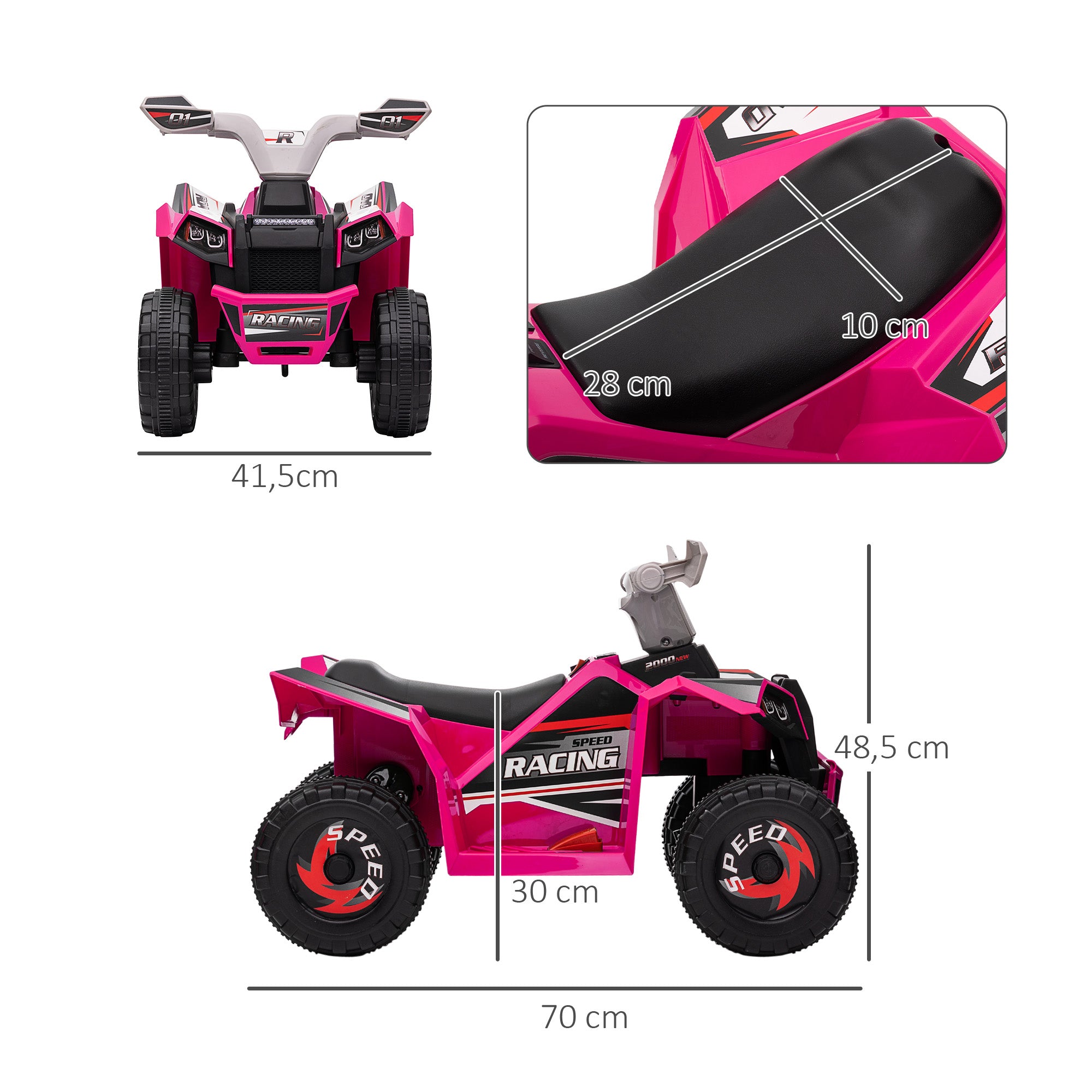 Quadriciclo Elétrico Infantil – 70x41,5x48,5 cm – Rosa – Polipropileno e Metal