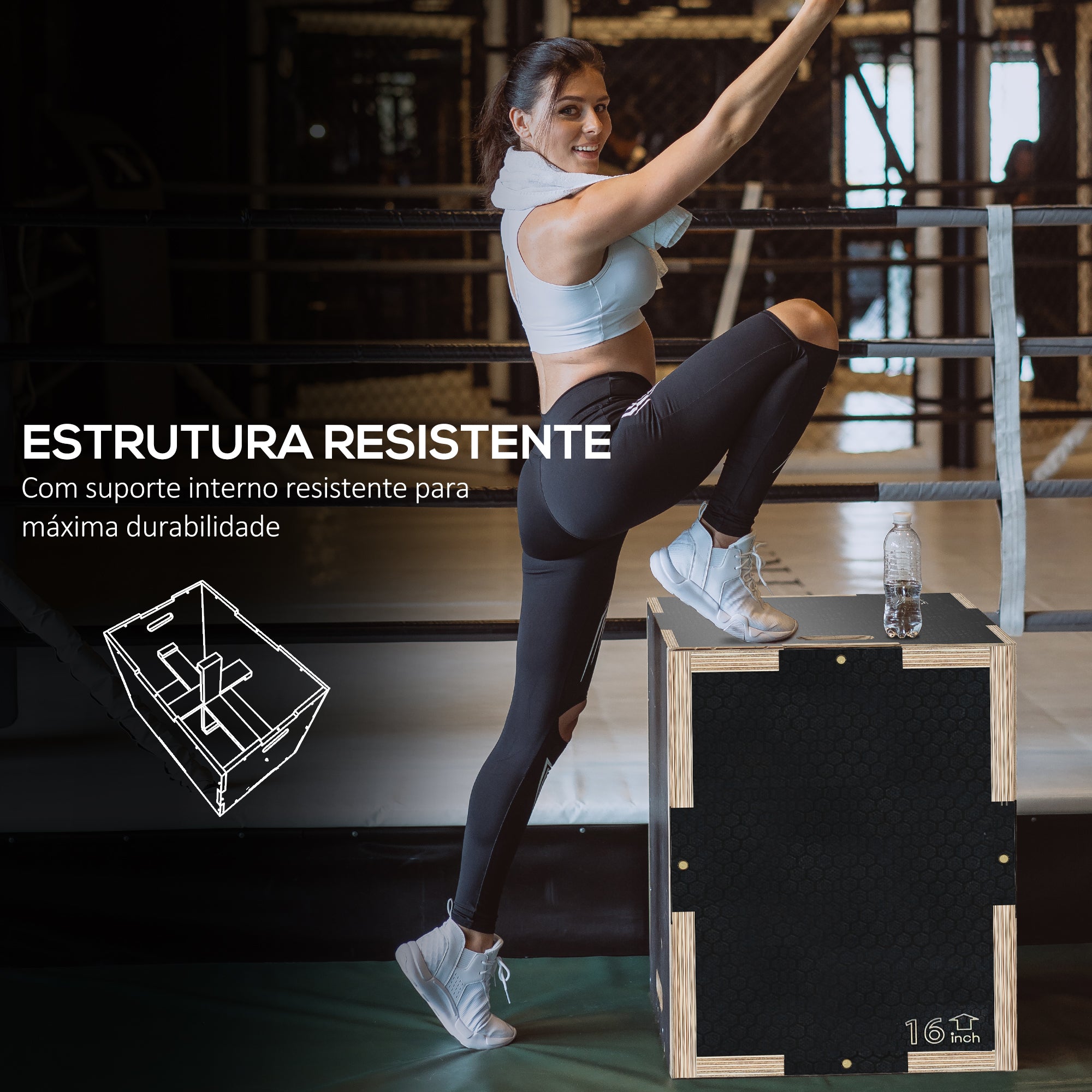 Caixa Pliométrica Preto 40,5x35,5x30,5 cm - Treino de Força Multifuncional