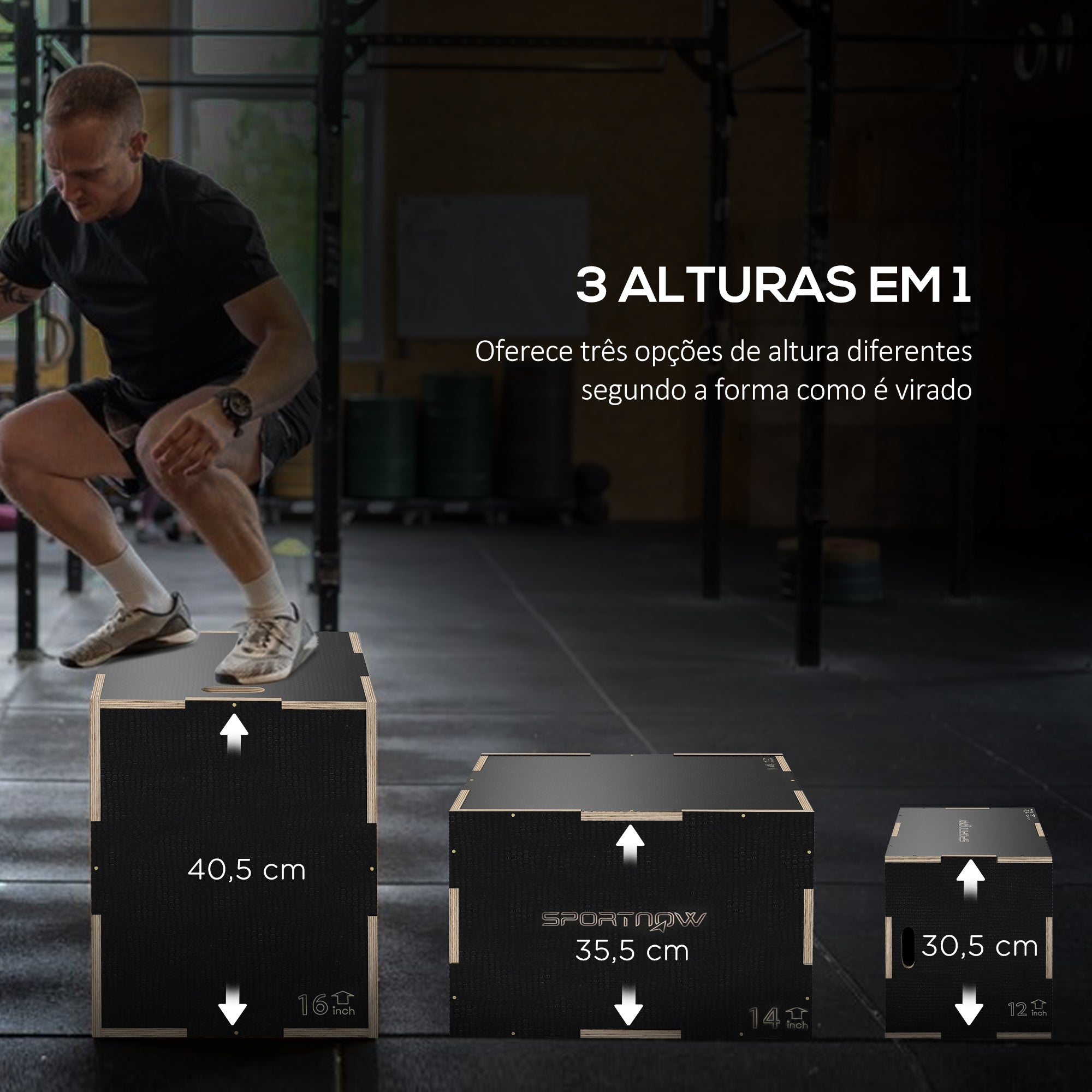 Caixa Pliométrica Preto 40,5x35,5x30,5 cm - Treino de Força Multifuncional