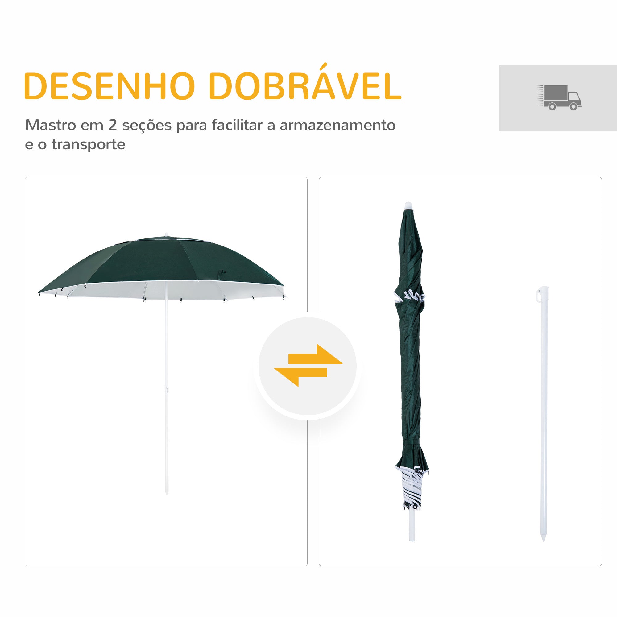 Chapéu de Sol de Praia Φ210x222cm Verde Escuro