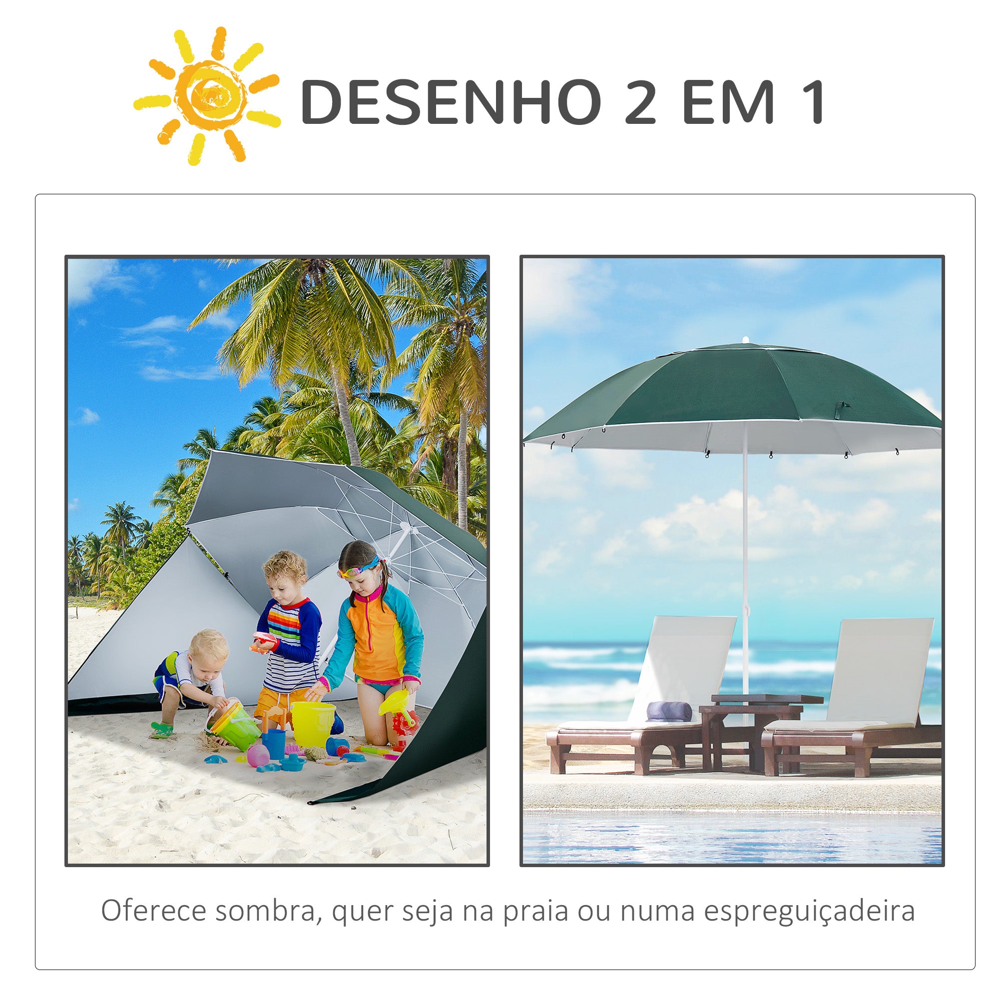 Chapéu de Sol de Praia Φ210x222cm Verde Escuro