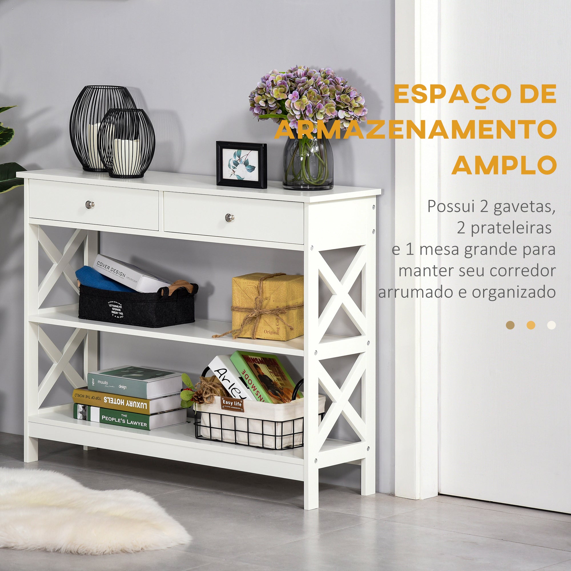 Consola de Entrada - Mesa para Corredor 100x30.5x80 cm - Branco