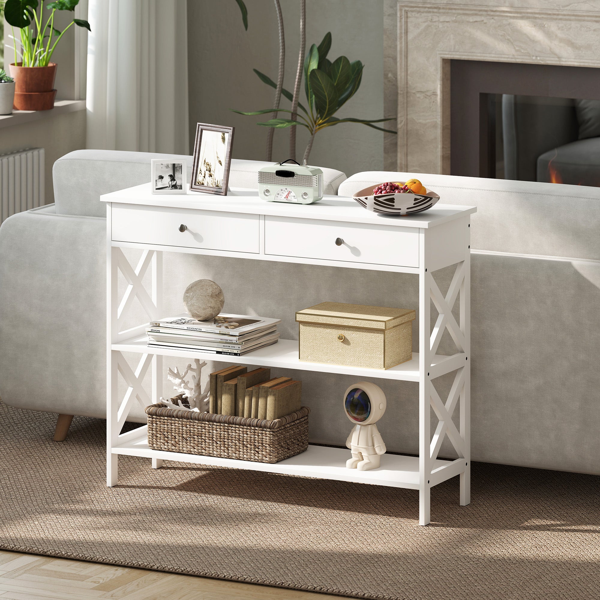 Consola de Entrada - Mesa para Corredor 100x30.5x80 cm - Branco
