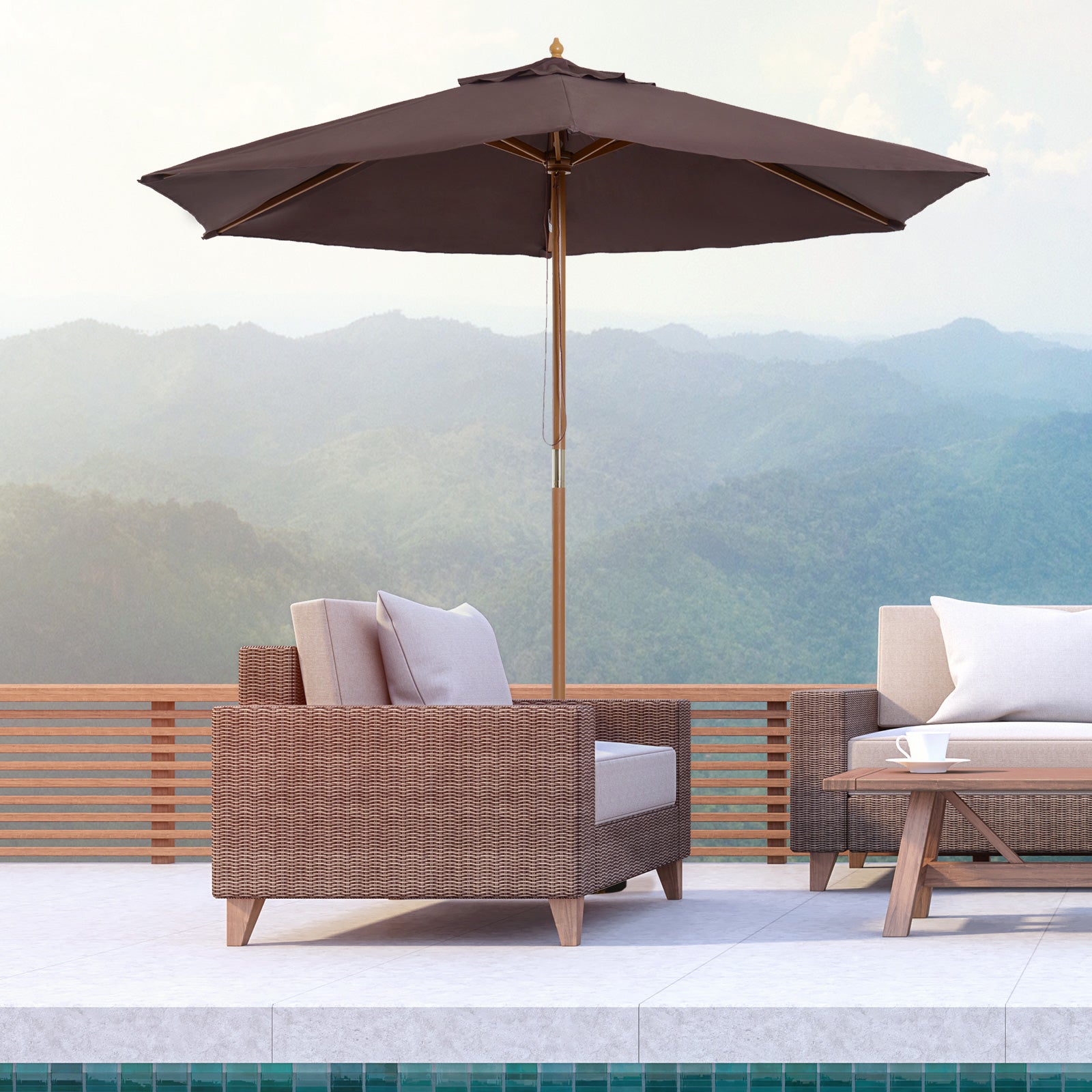 Chapéu de Sol – Φ2,5x2,3 m – Castanho – Madeira e Bambu