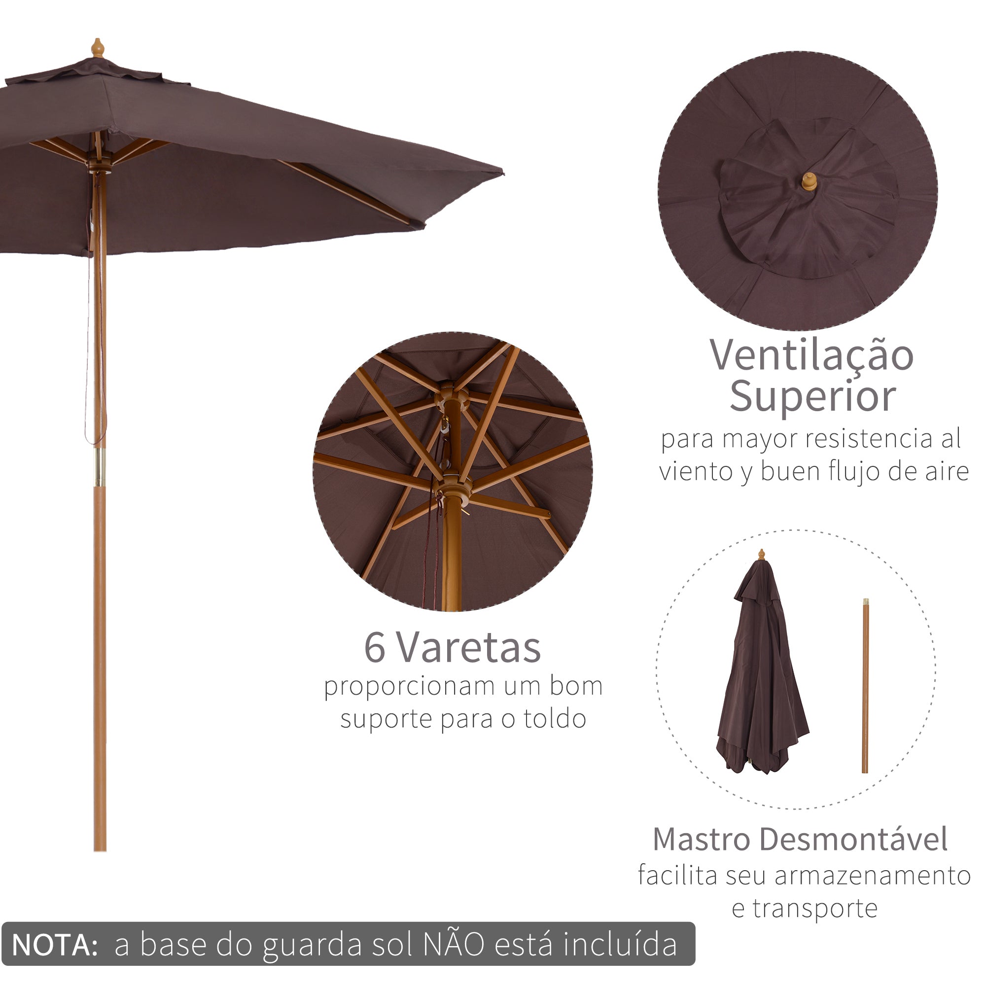 Chapéu de Sol – Φ2,5x2,3 m – Castanho – Madeira e Bambu