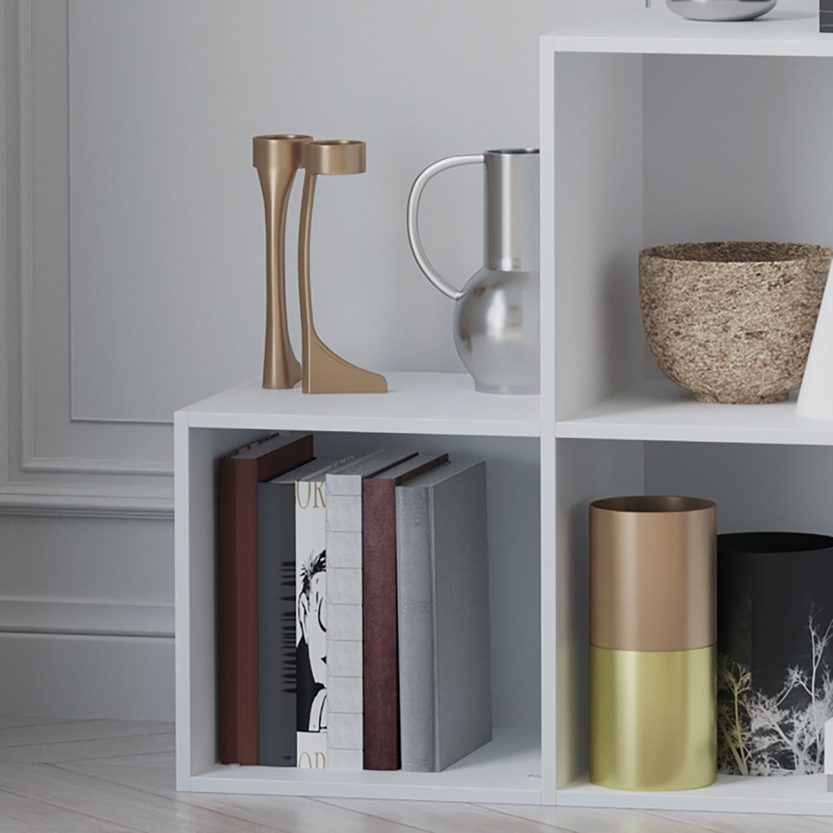 Estante em Forma de Escada com 6 Cubos 91,5x29,5x91,5cm - Branco