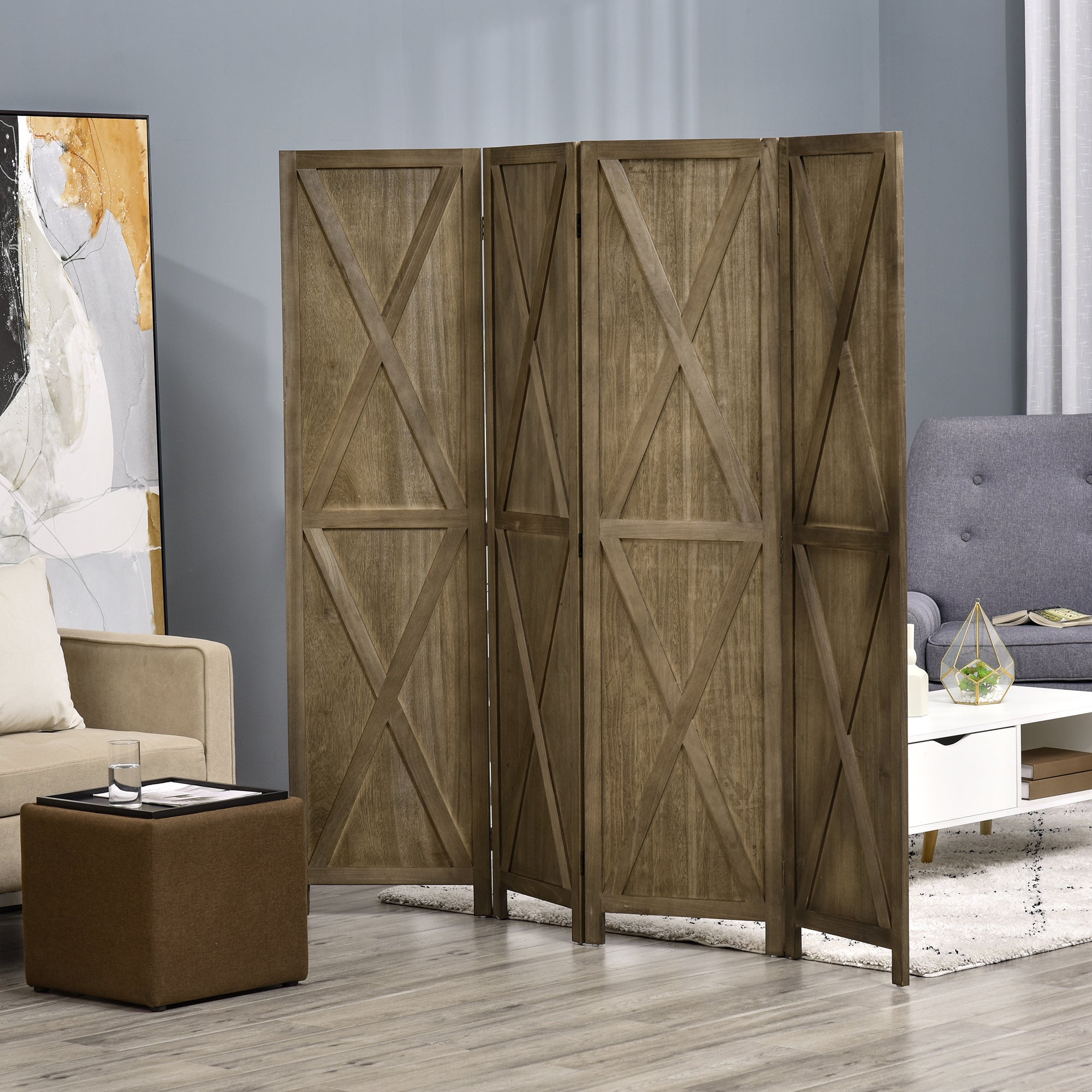 Biombo de 4 Painéis Separador de Ambientes 182x170 cm - Marrom Acinzentado
